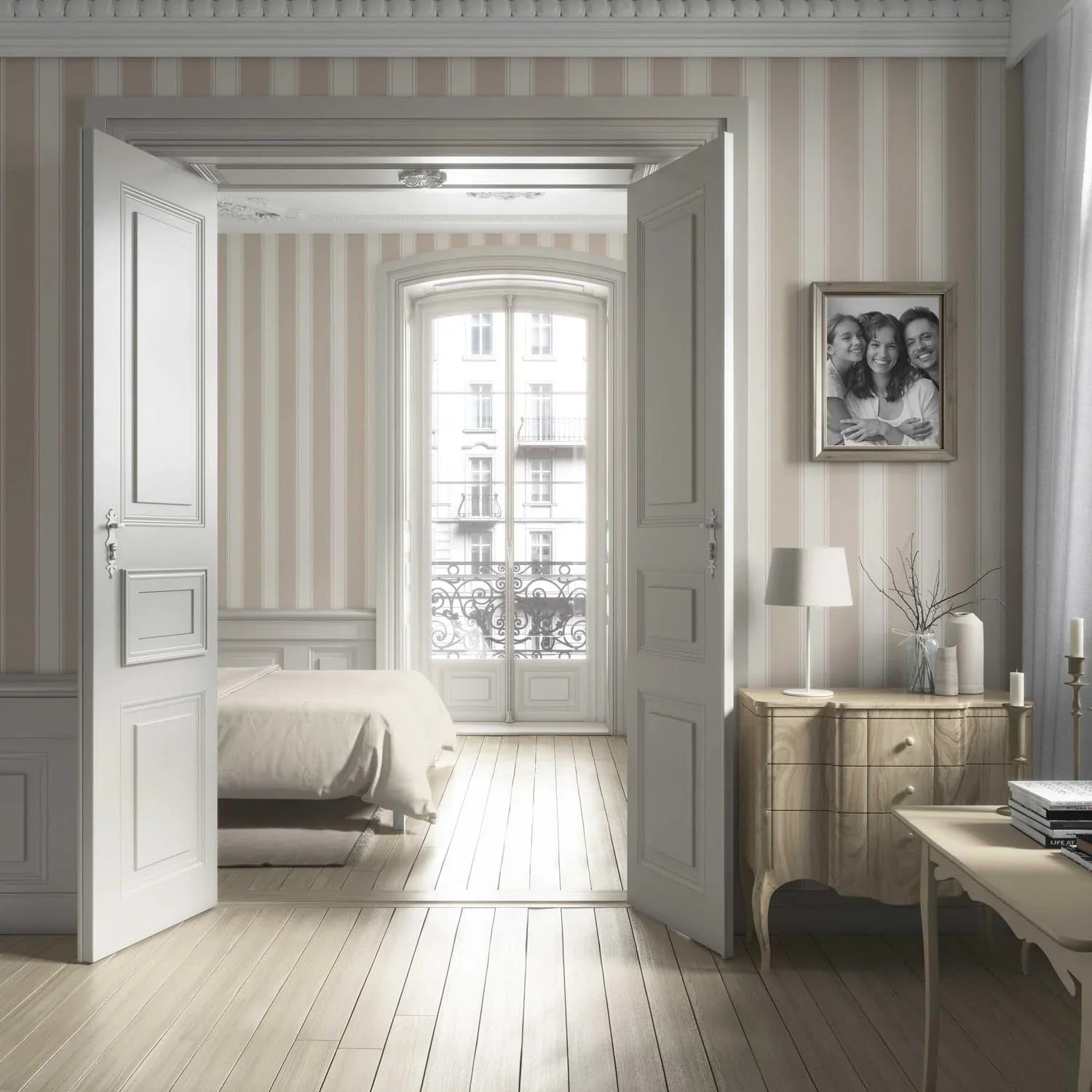 Neutral Geometric Striped Living Room Wallpaper Sample (Beige/ Taupe)