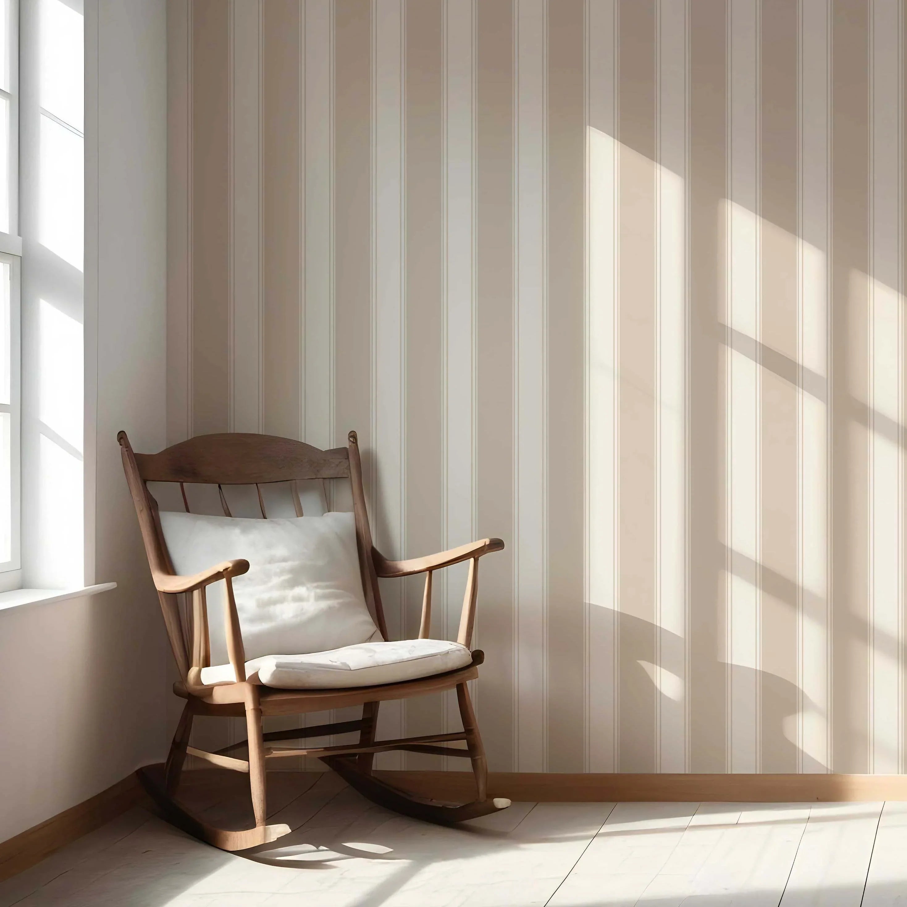 Neutral Geometric Striped Nursery Wallpaper Sample (Beige/ Taupe)