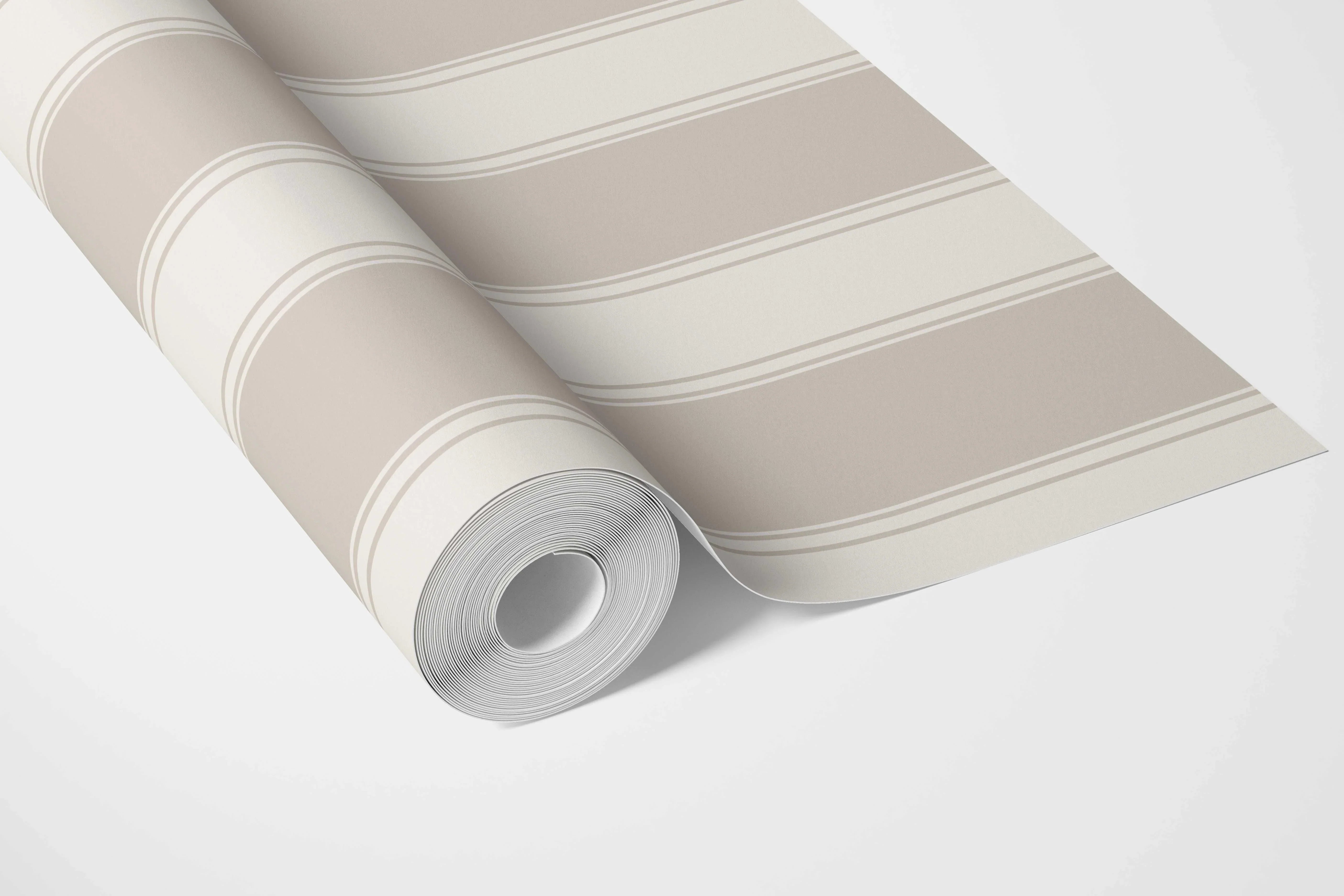 Neutral Geometric Striped Bathroom Wallpaper Sample (Greige/ Taupe/ Warm Grey)