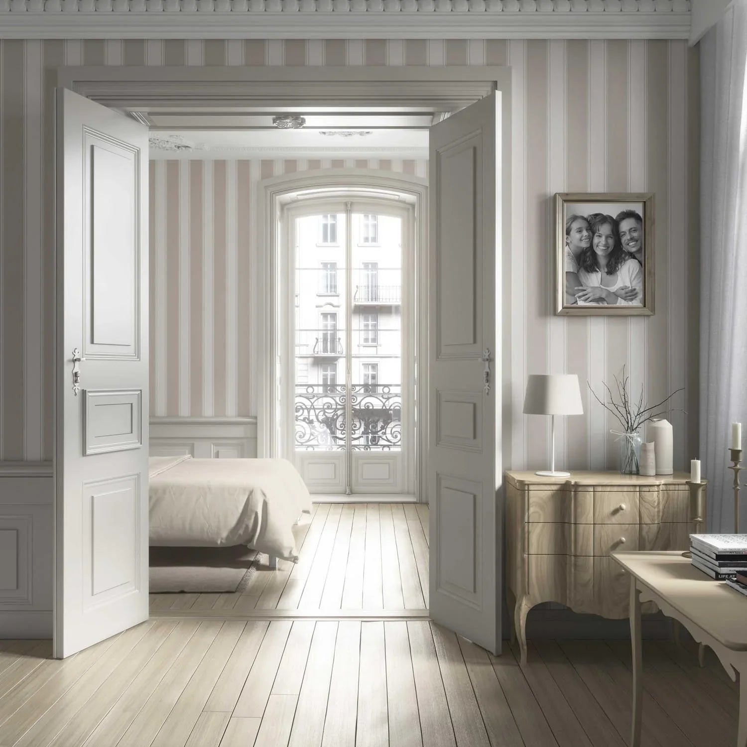 Neutral Geometric Striped Living Room Wallpaper Sample (Greige/ Taupe/ Warm Grey)