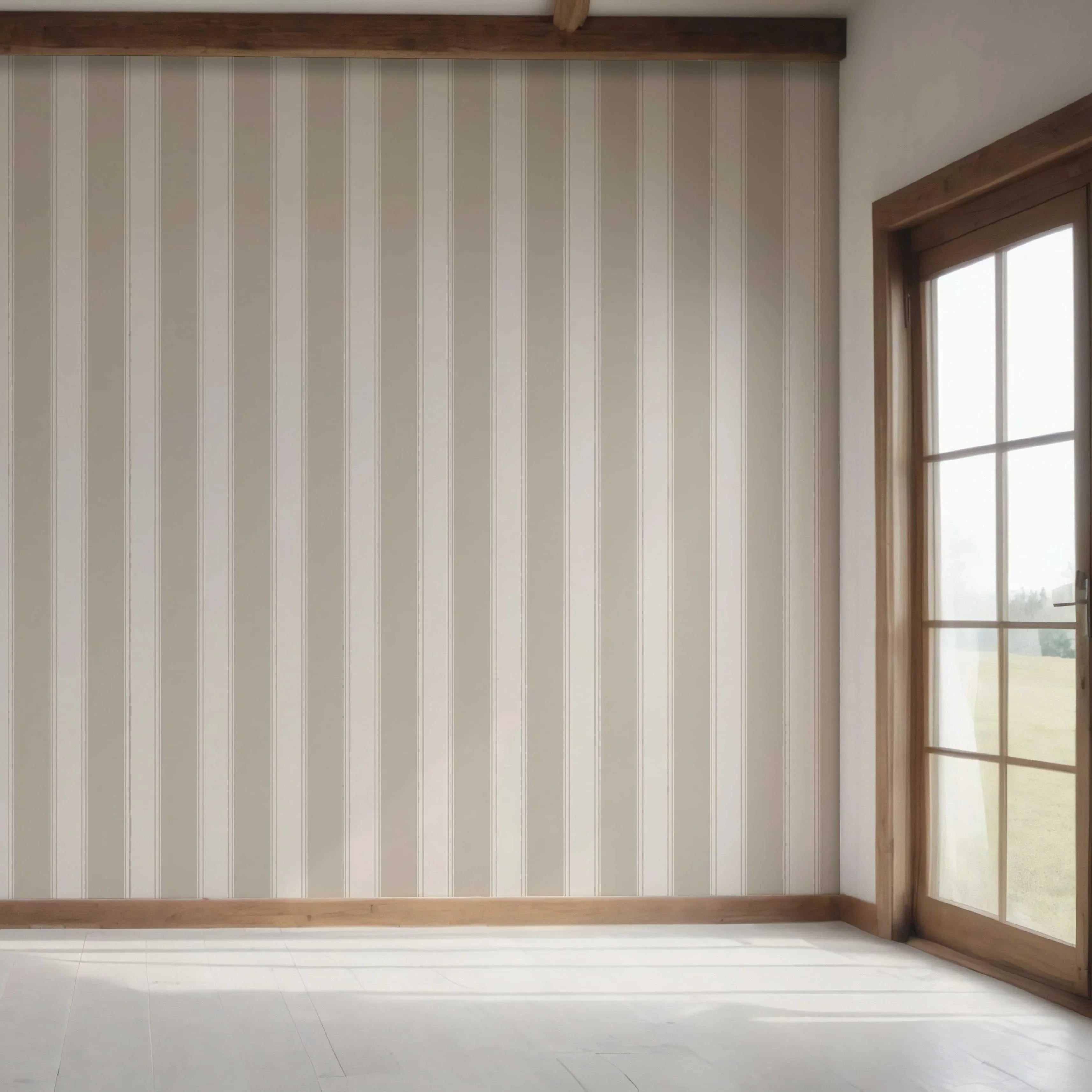 Neutral Geometric Striped Bedroom Wallpaper Sample (Greige/ Taupe/ Warm Grey)