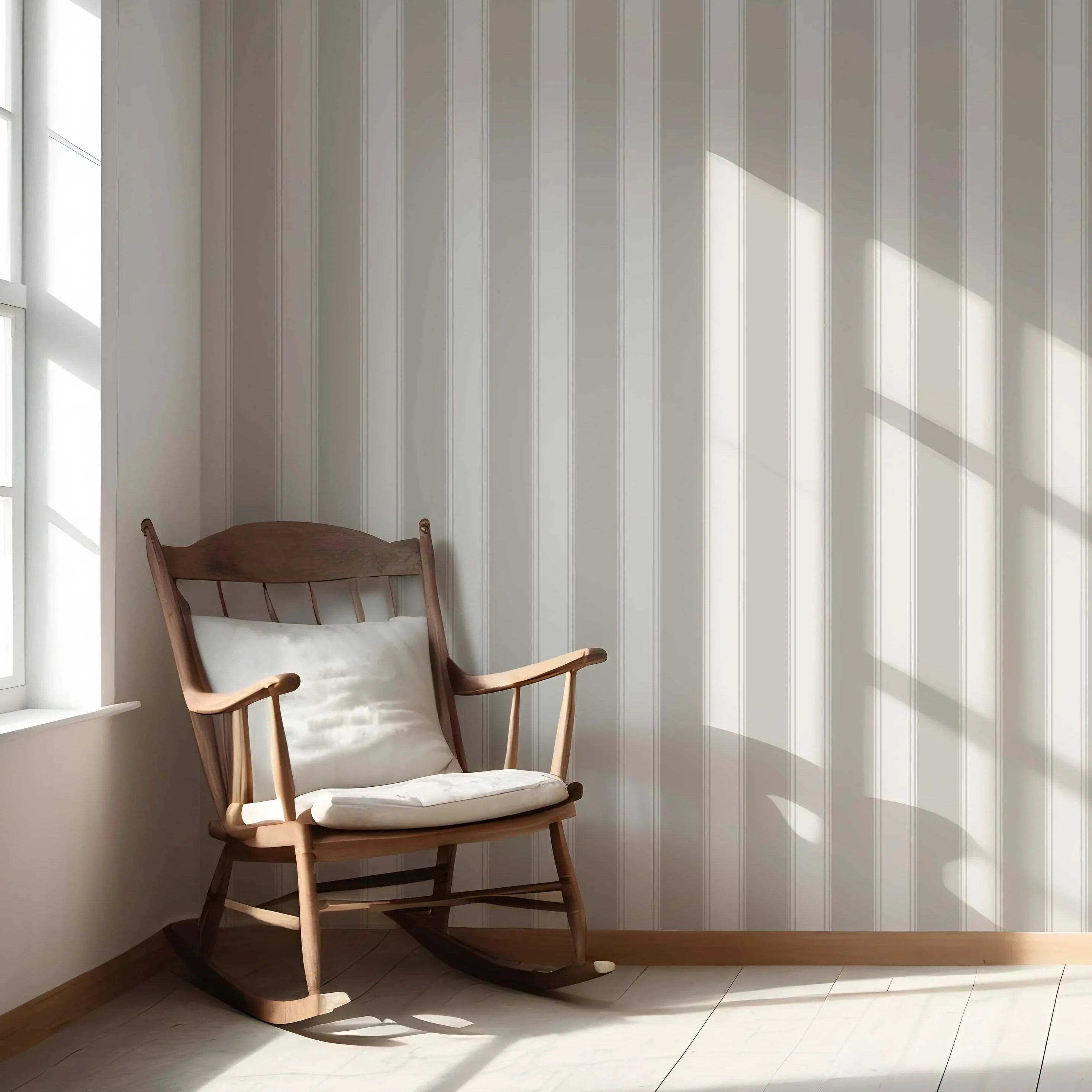 Neutral Geometric Striped Nursery Wallpaper Sample (Greige/ Warm Grey)