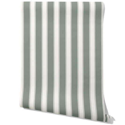 Geometric Striped Traditional Wallpaper (Sage Green)