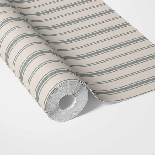 Neutral Geometric Striped Traditional Wallpaper Sample (Ash Gray/ Cream)