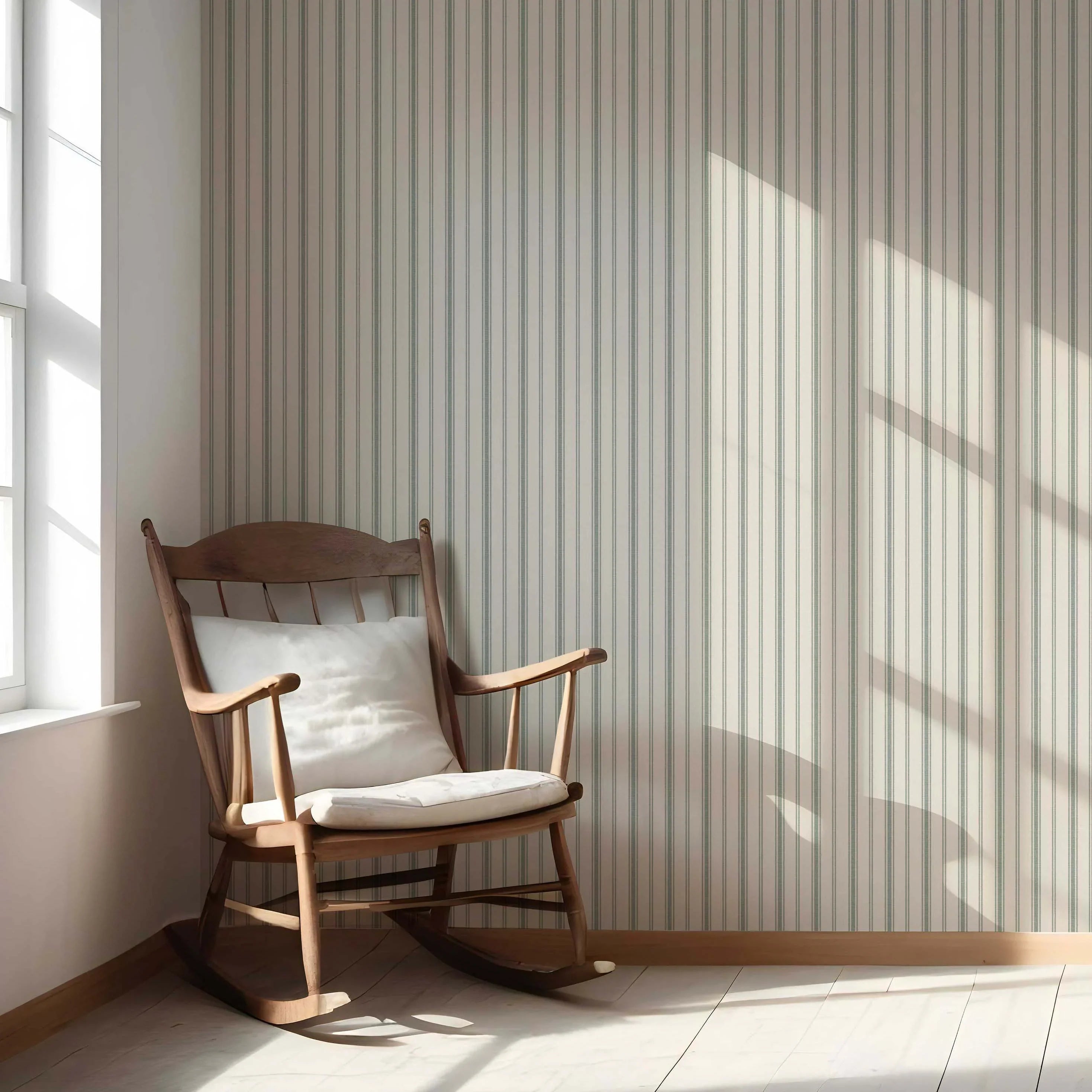 Geometric Striped Nursery Wallpaper Sample (Sage Green/ Cream)