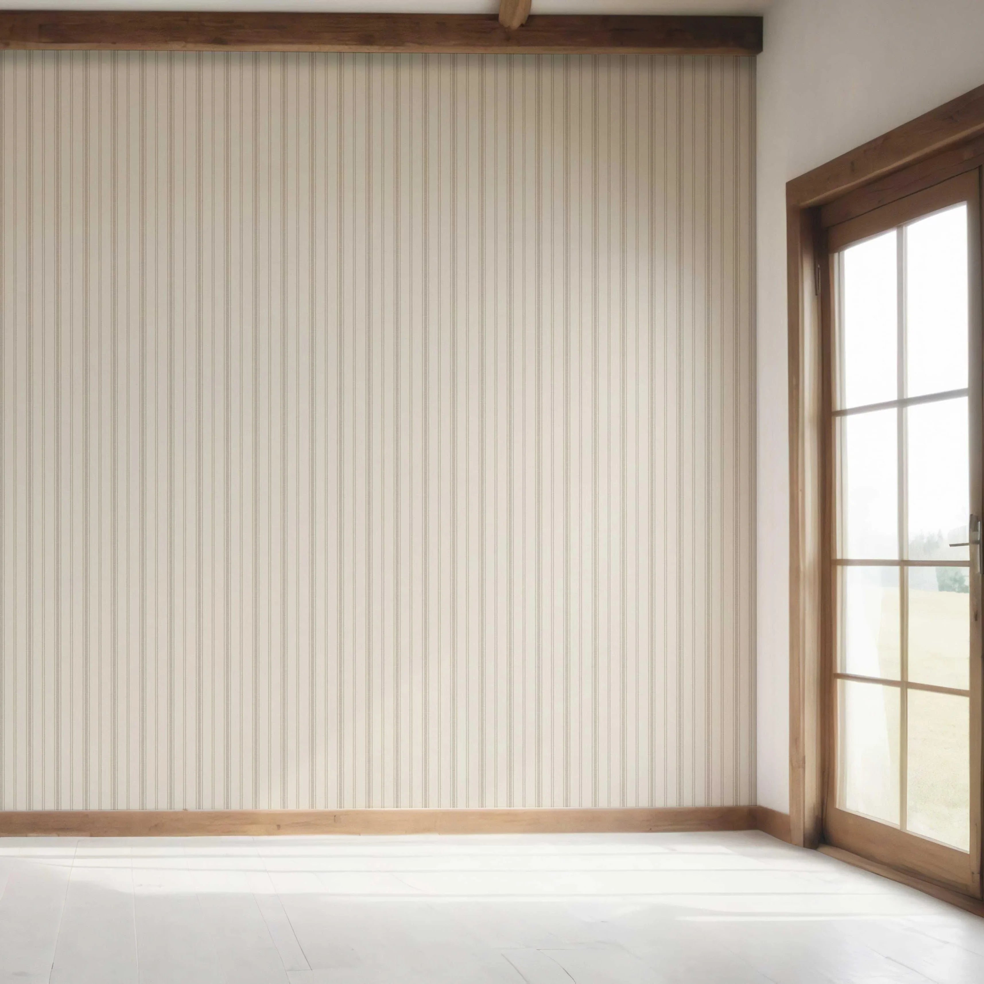 Neutral Geometric Striped Bedroom Wallpaper Sample (Beige/ Greige/ Taupe)