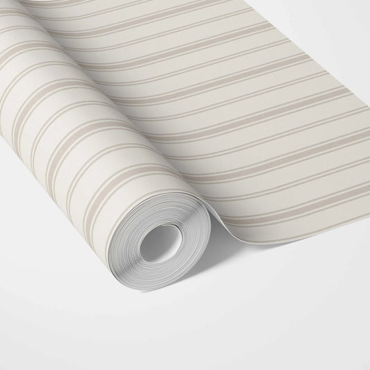 Neutral Geometric Striped Traditional Wallpaper Sample (Greige/ Taupe Gray)