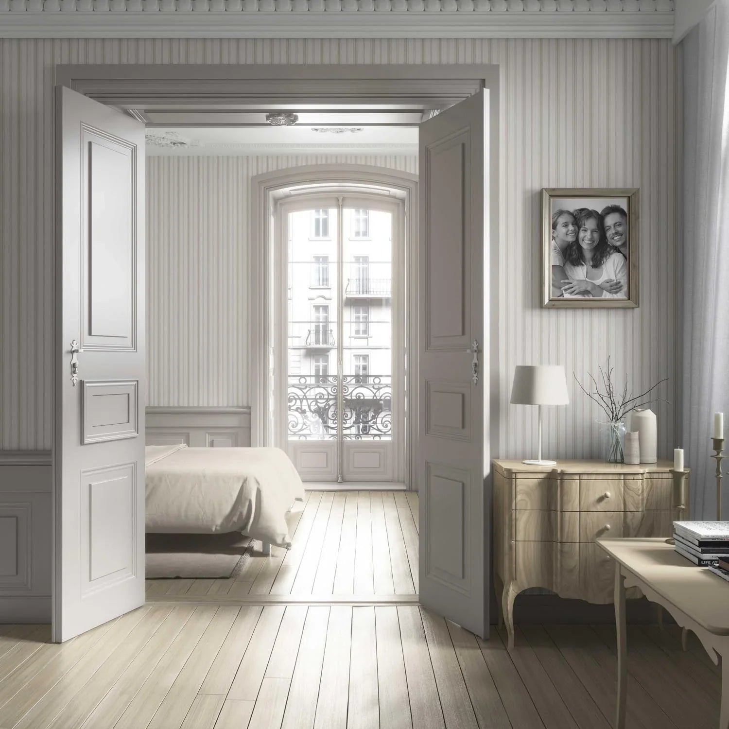 Neutral Geometric Striped Living Room Wallpaper Sample (Greige/ Taupe Grey)