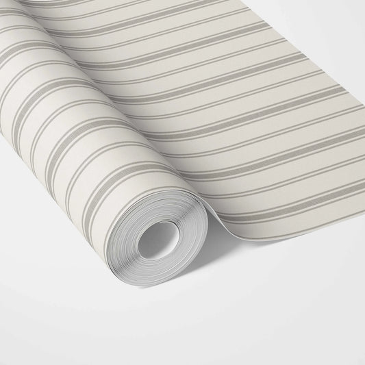 Neutral Geometric Striped Traditional Wallpaper Sample (Stone Gray/ Cream)