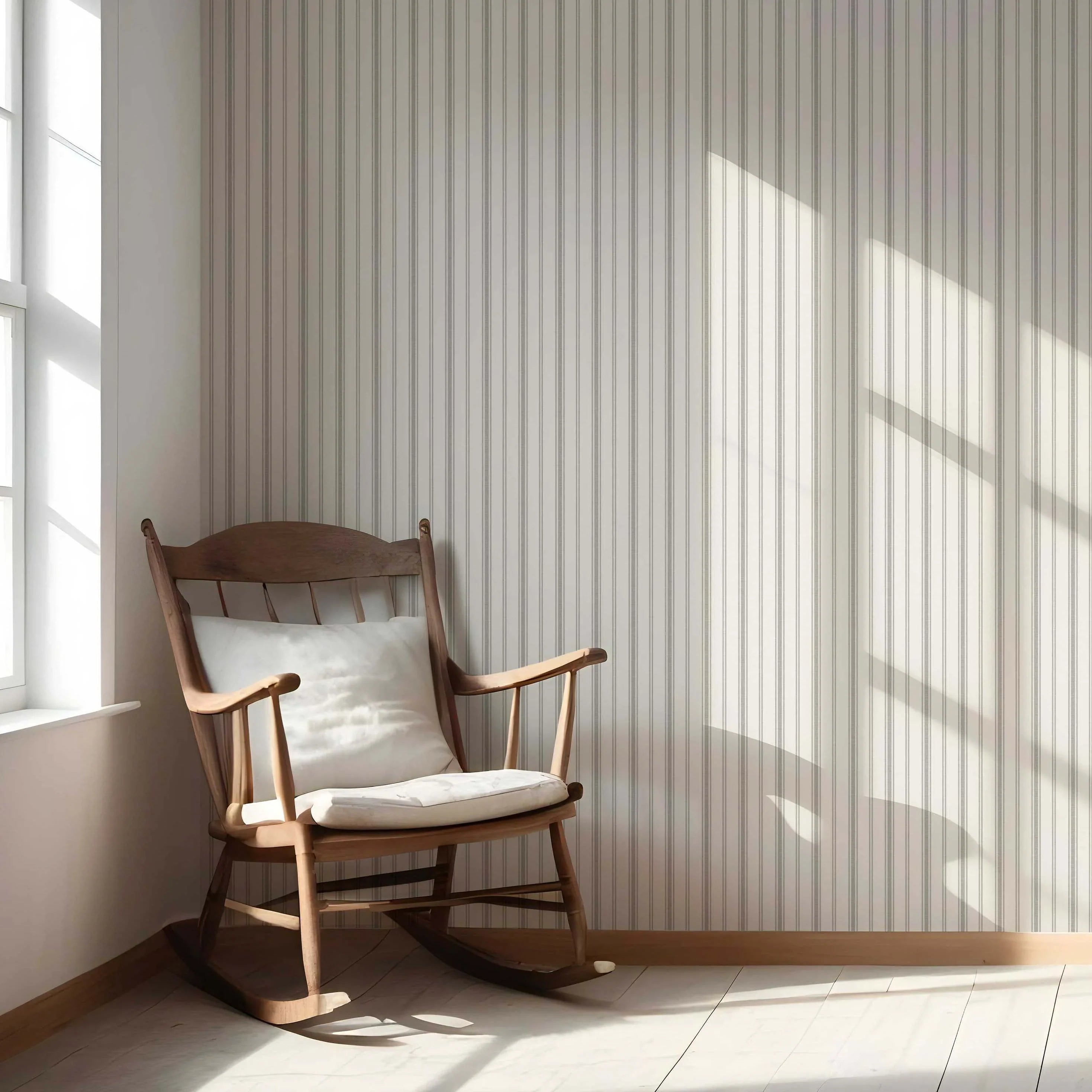 Neutral Geometric Striped Nursery Wallpaper Sample (Stone Grey/ Cream)