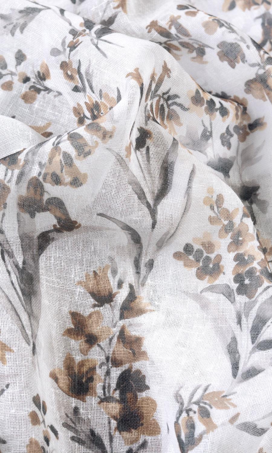 Sheer Floral Print Fabric Sample for Curtains & Drapes (Beige/ Brown)