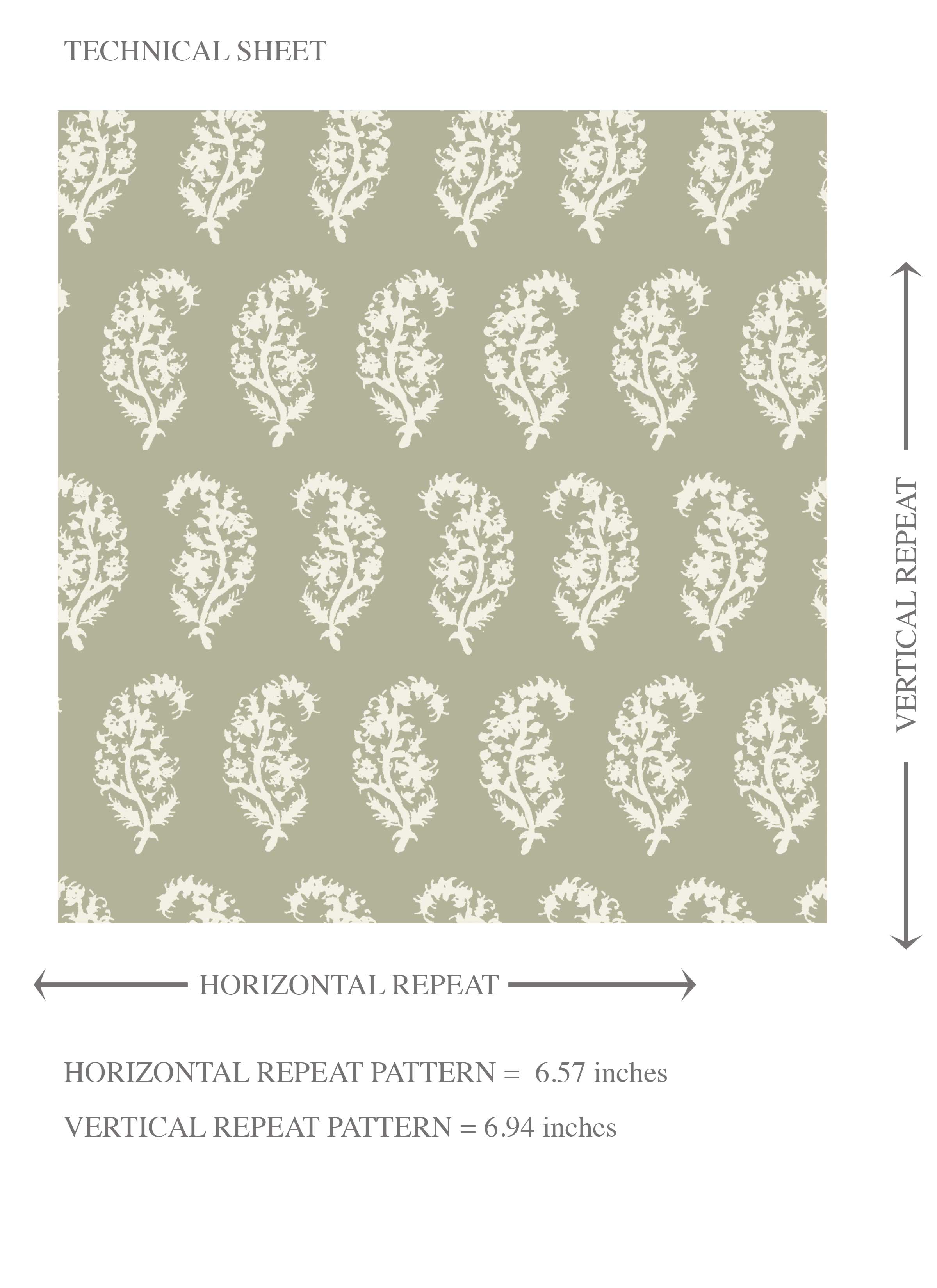 Small Paisley Floral Patterned Print Kids Room Wallpaper Sample (Olive Green/ White)