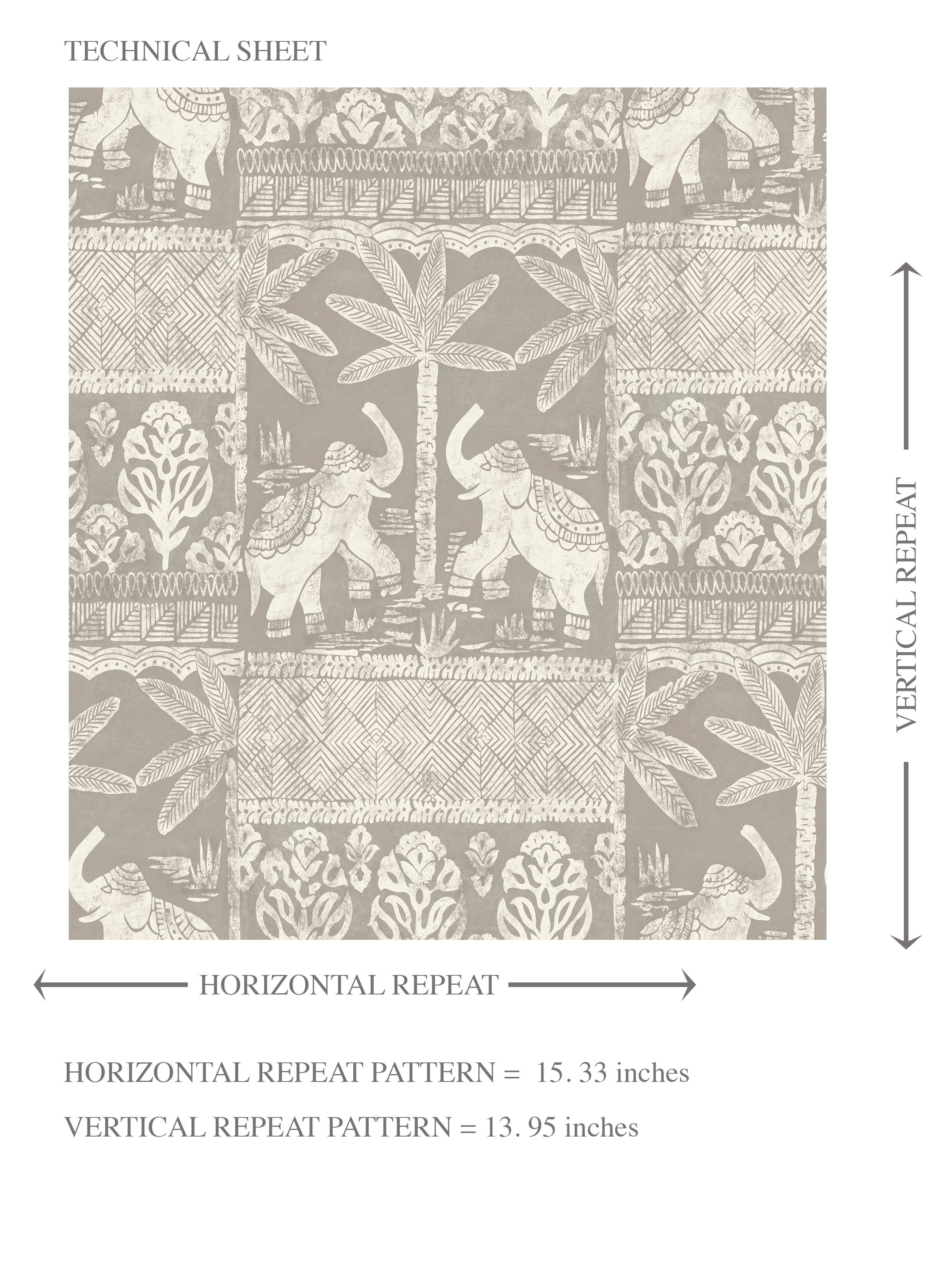 Ethnic/ Heritage Elephants & Animals Print Kids Room Wallpaper (Warm Gray/ Greige/ White)