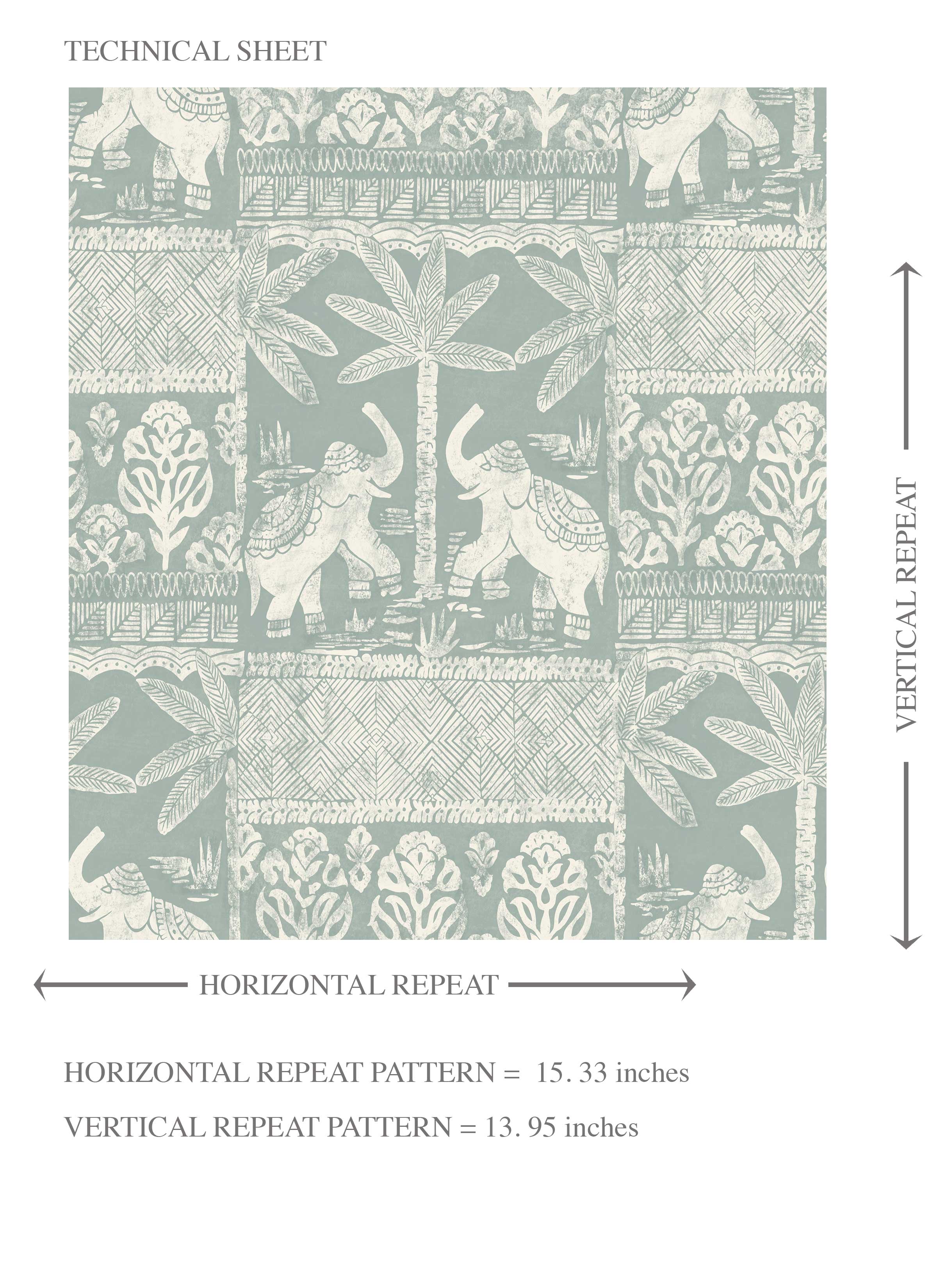 Ethnic/ Heritage Elephants & Animals Print Kids Room Wallpaper (Duck Egg Blue/ White)