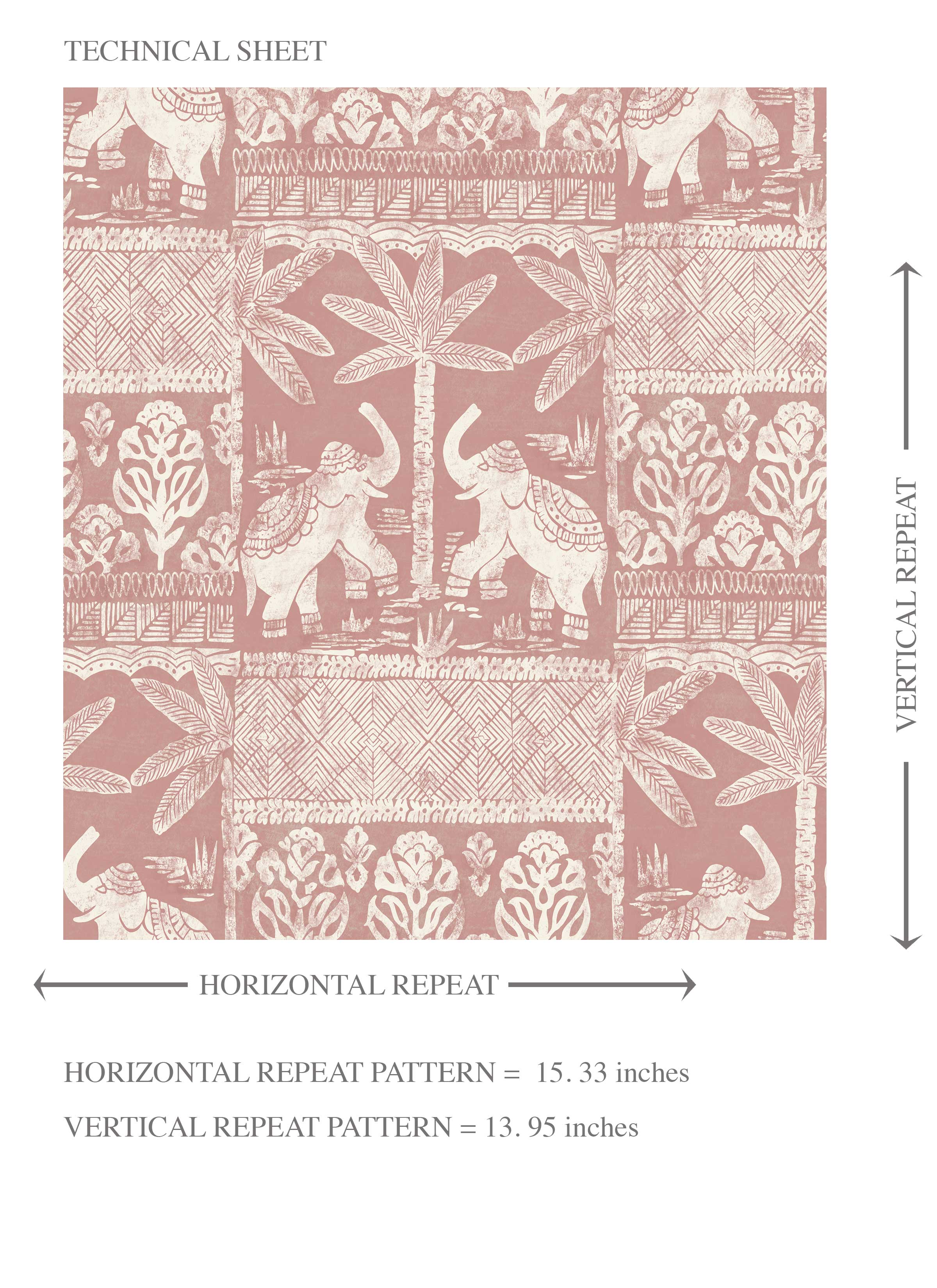 Ethnic/ Heritage Elephants & Animals Print Kids Room Wallpaper Sample (Pink/ White)