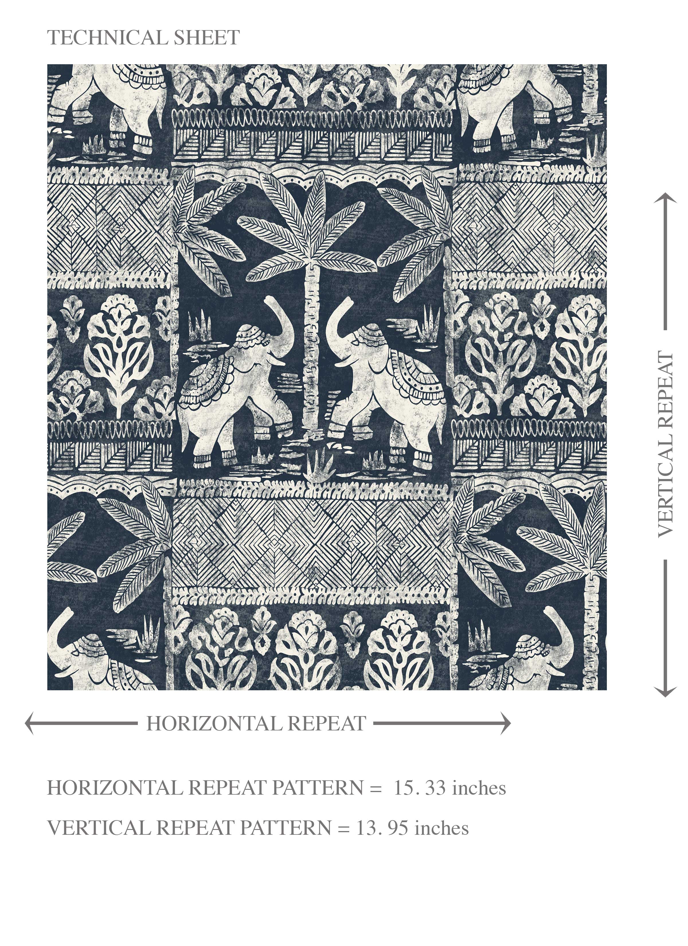 Ethnic/ Heritage Elephants & Animals Print Kids Room Wallpaper (Navy Blue/ White)
