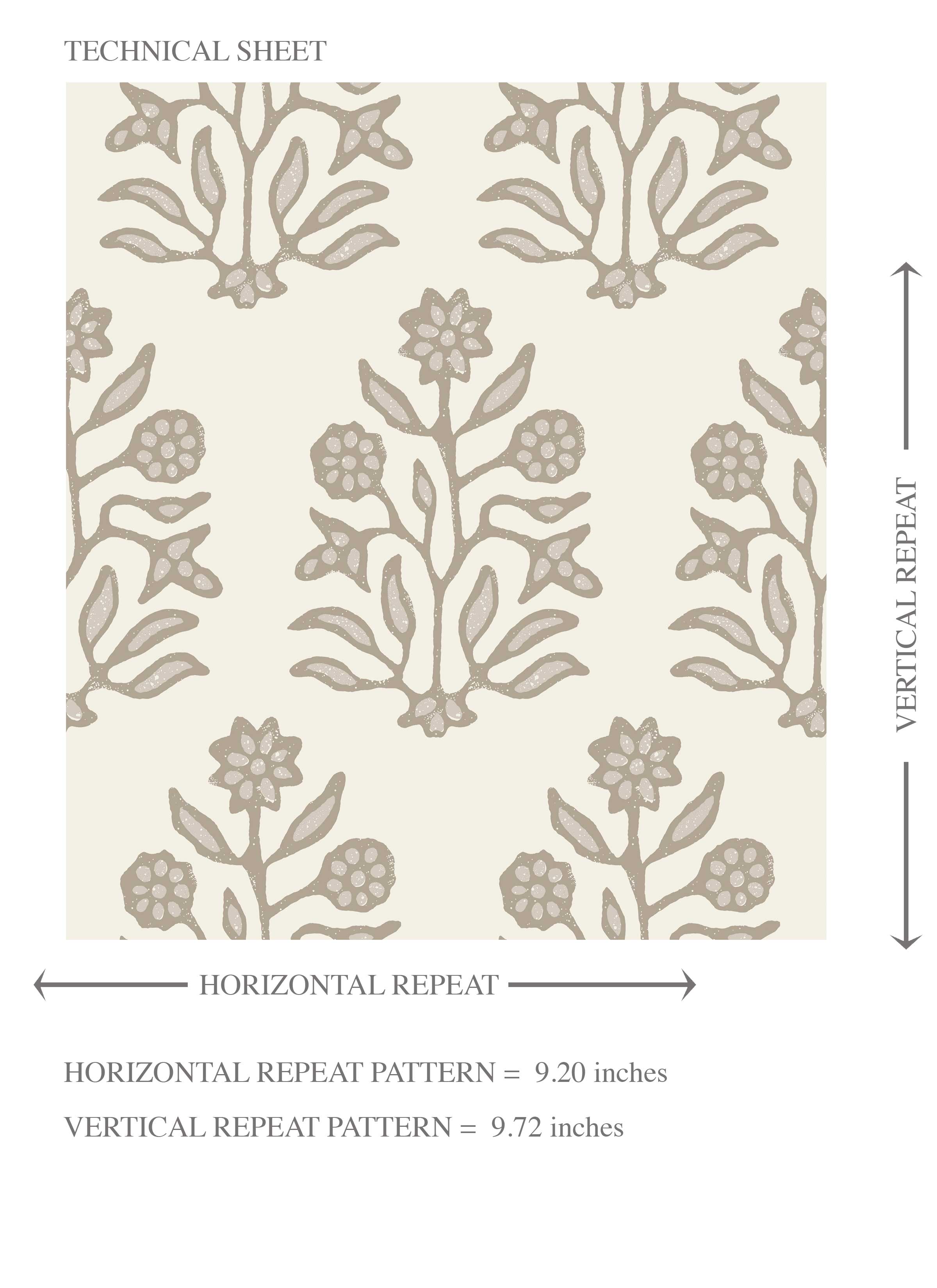 Neutral-Toned Botanical Floral Block Print Kids Room Wallpaper (Brown/ Beige/ Cream)