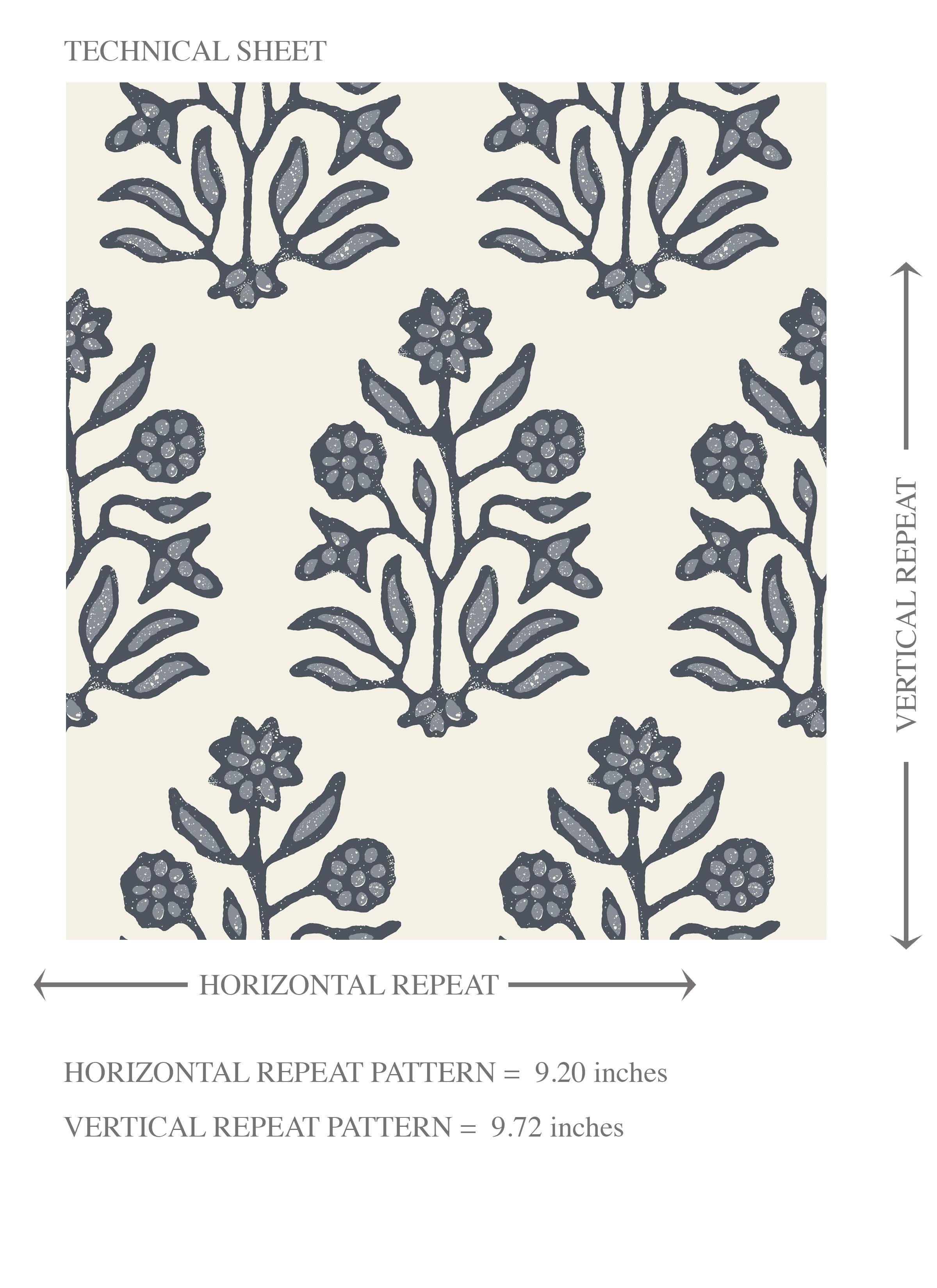 Vintage-Inspired Floral Block Print Kids Room Wallpaper Sample (Navy Blue/ Cream)