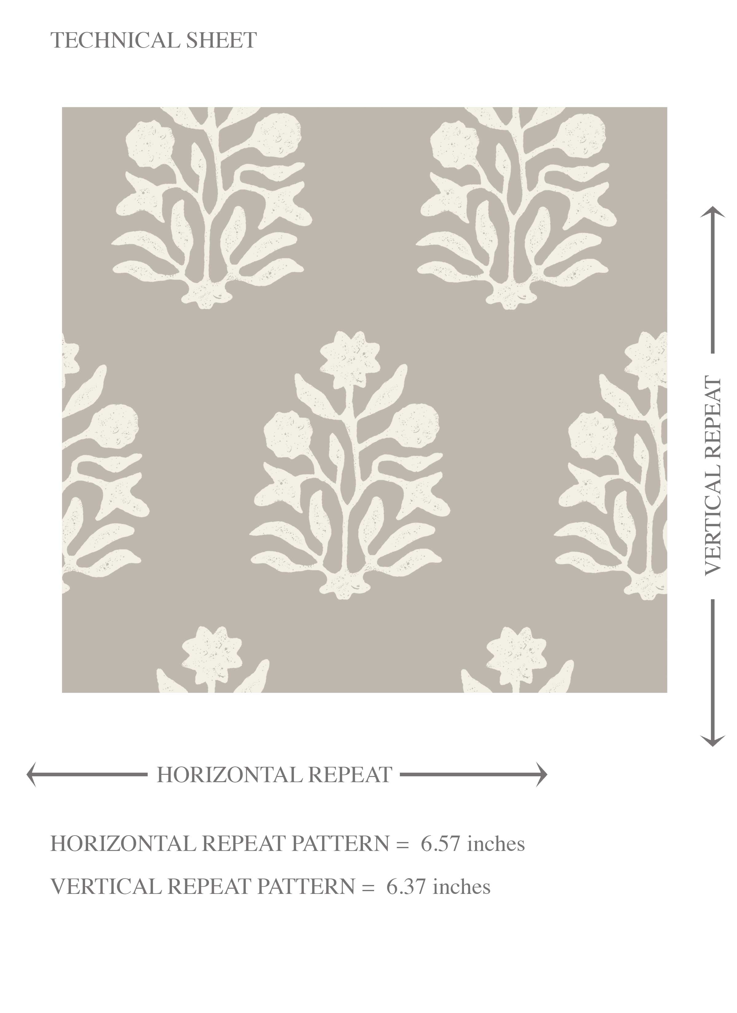Neutral Botanical/ Floral Block Print Kids Room Wallpaper Sample (Gray/ Greige/ Cream)