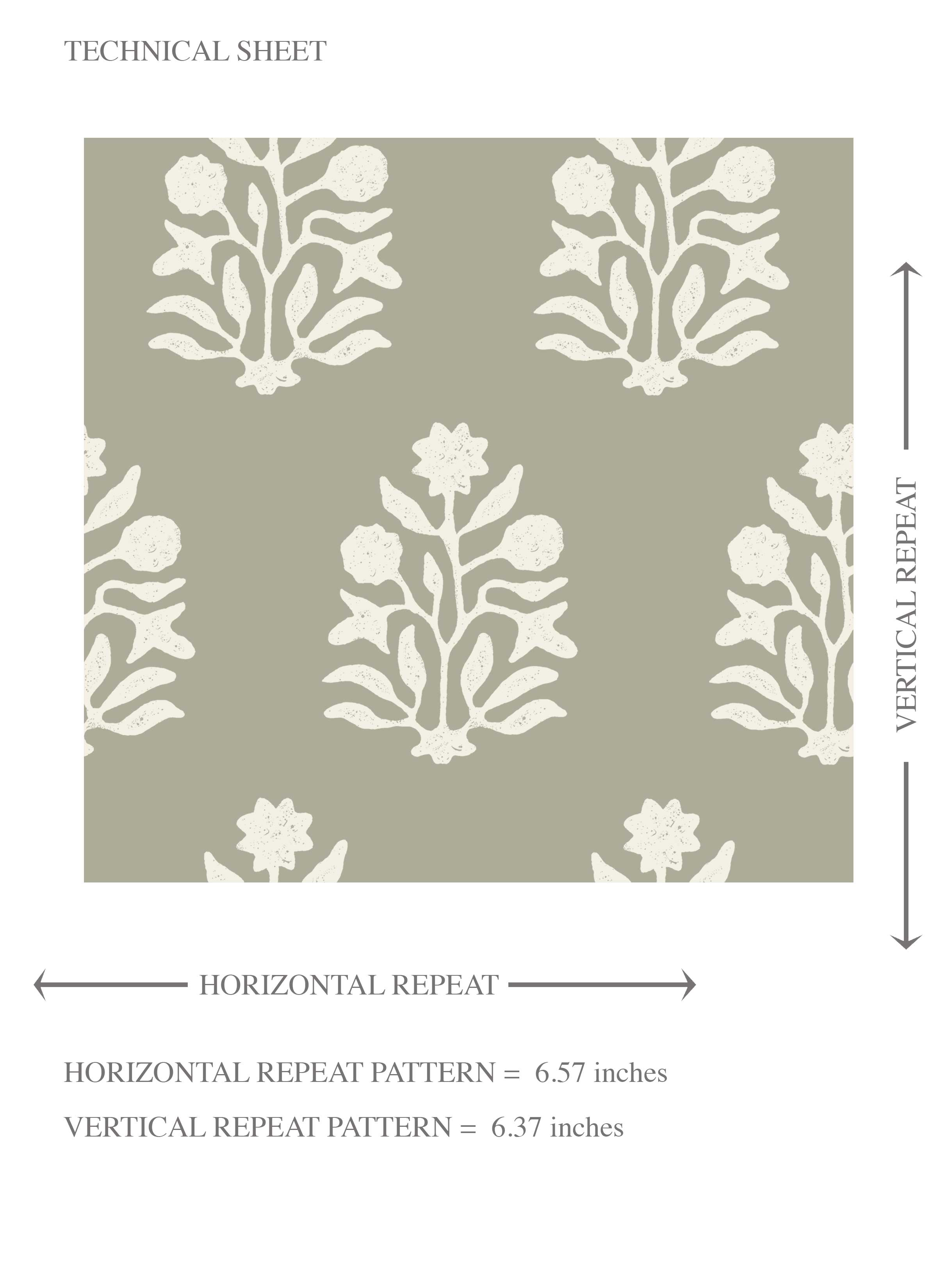 Vintage-Inspired Botanical Floral Block Print Kids Room Wallpaper (Khaki Green/ Cream)