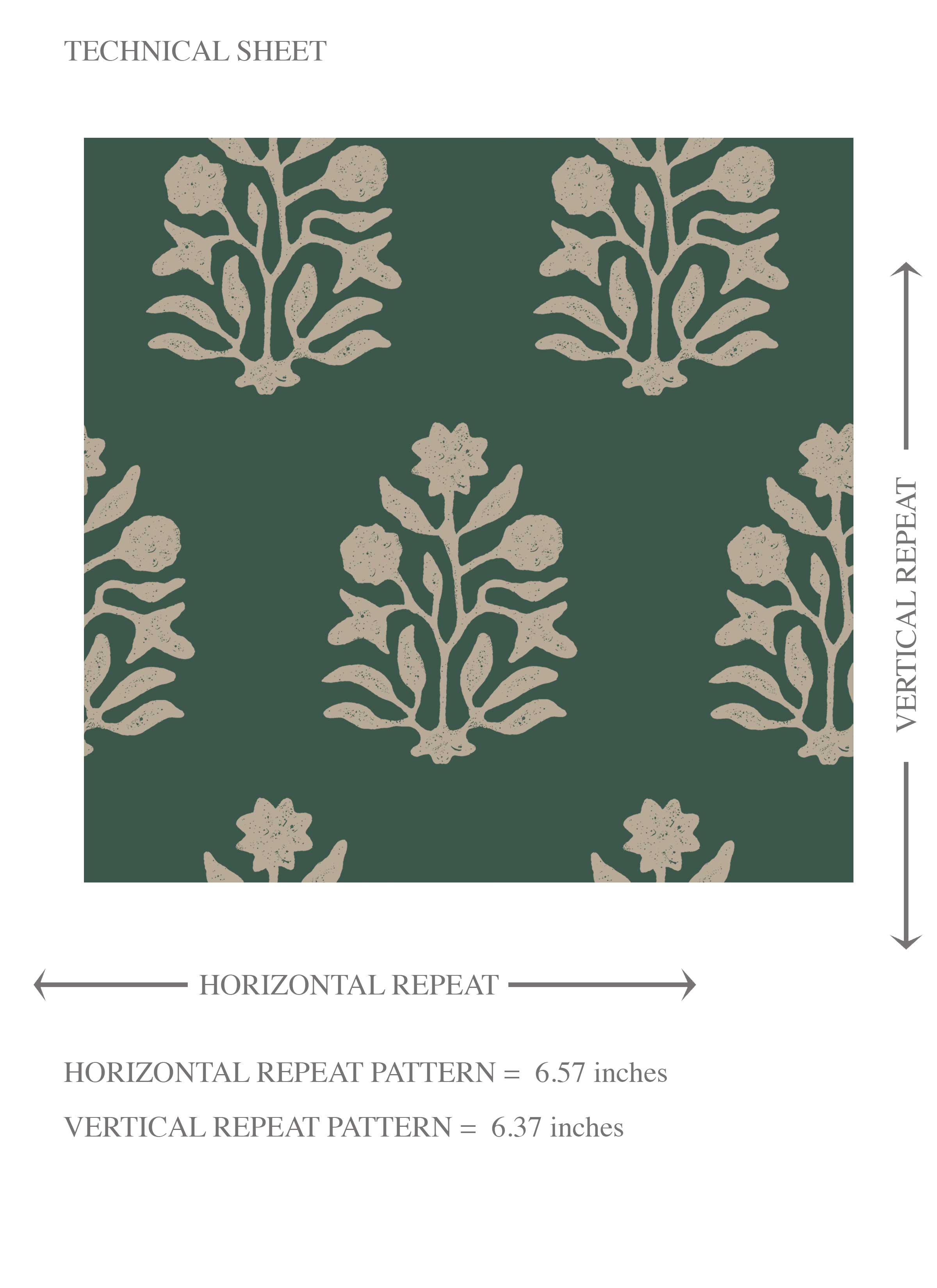 Vintage-Inspired Botanical Floral Block Print Kids Room Wallpaper (Green/ Beige)
