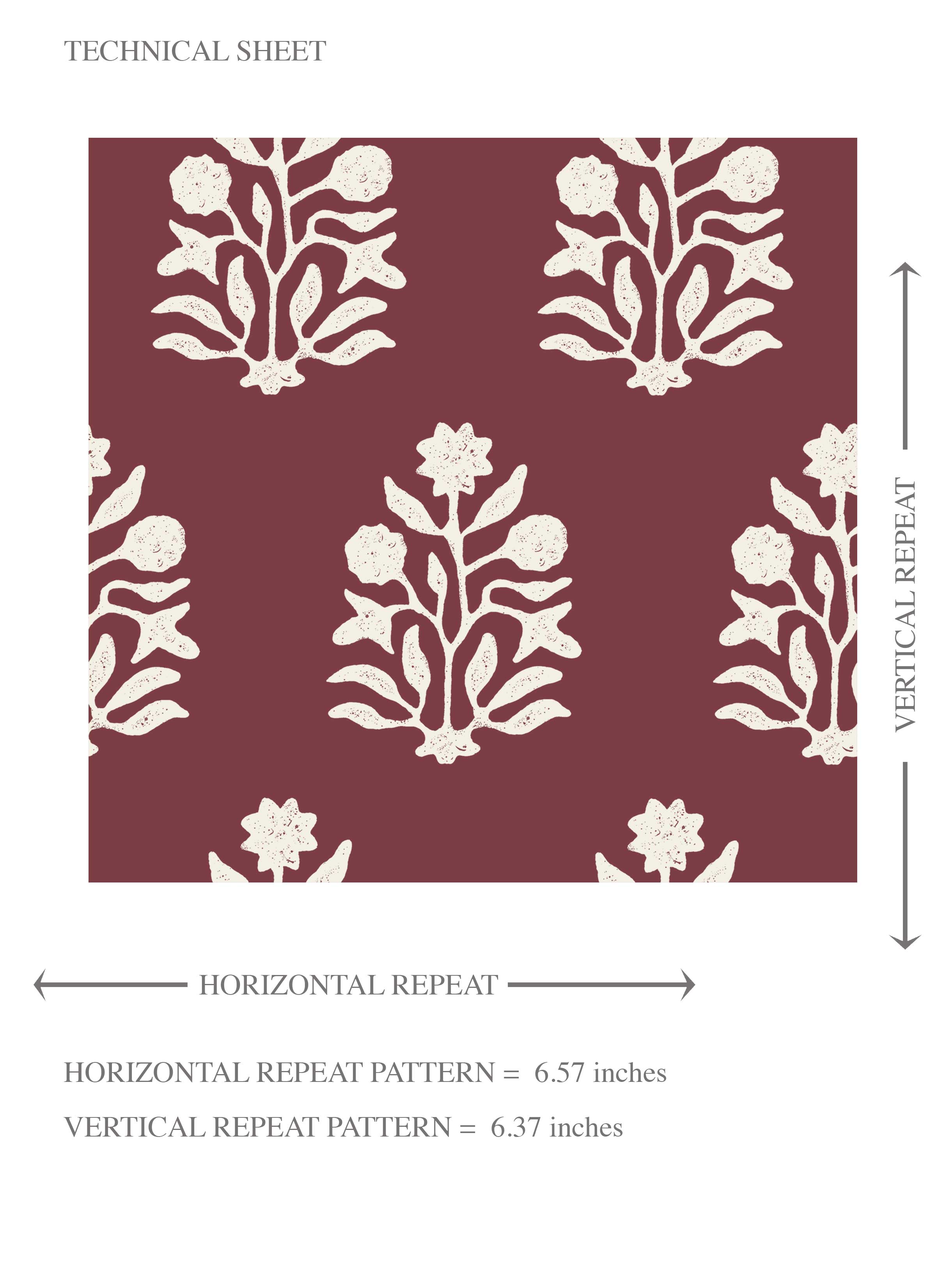 Vintage-Inspired Botanical Floral Block Print Kids Room Wallpaper (Red/ White)