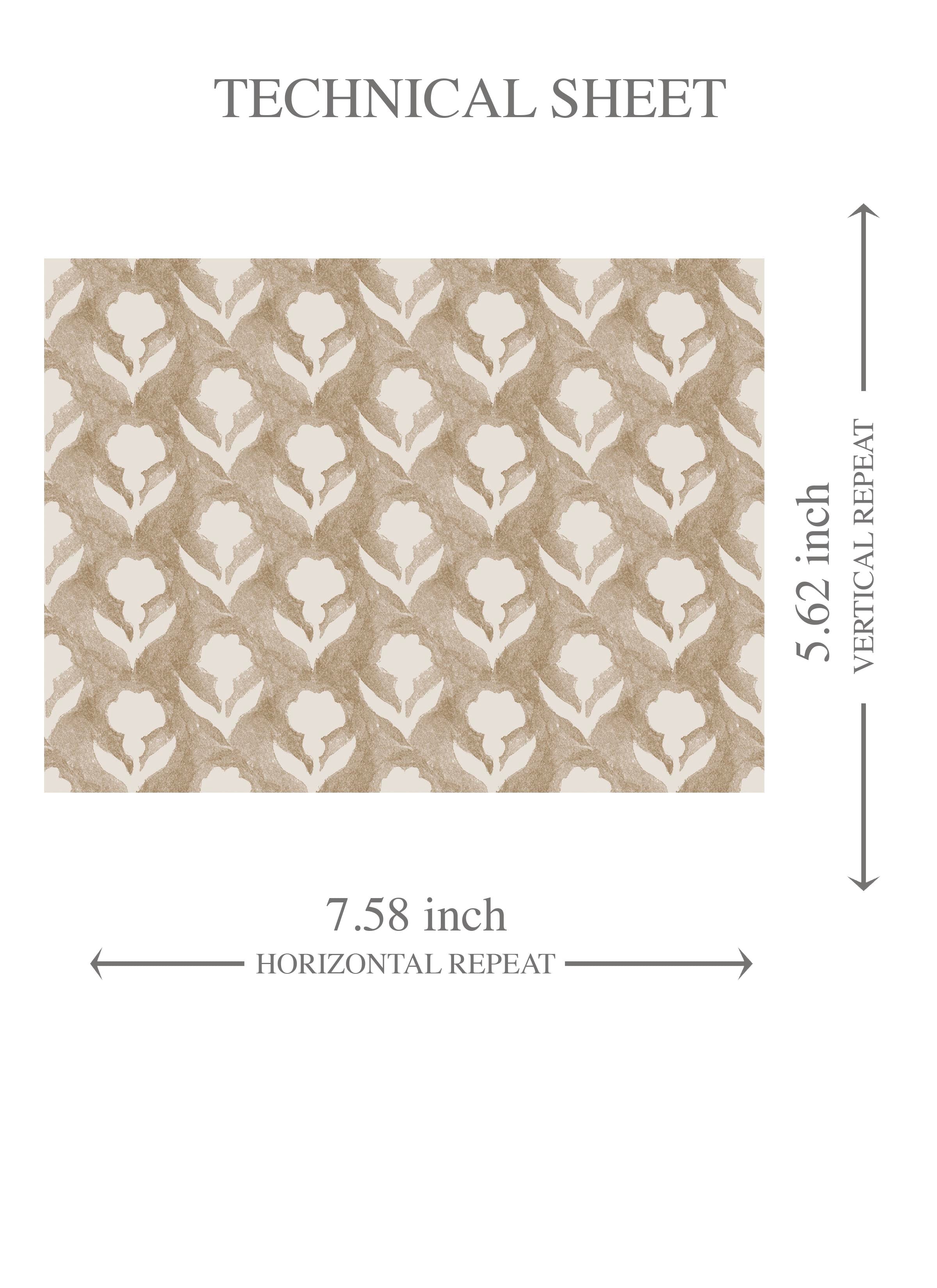 Neutral Small Floral Block Print Kids Room Wallpaper Sample (Beige/ White)