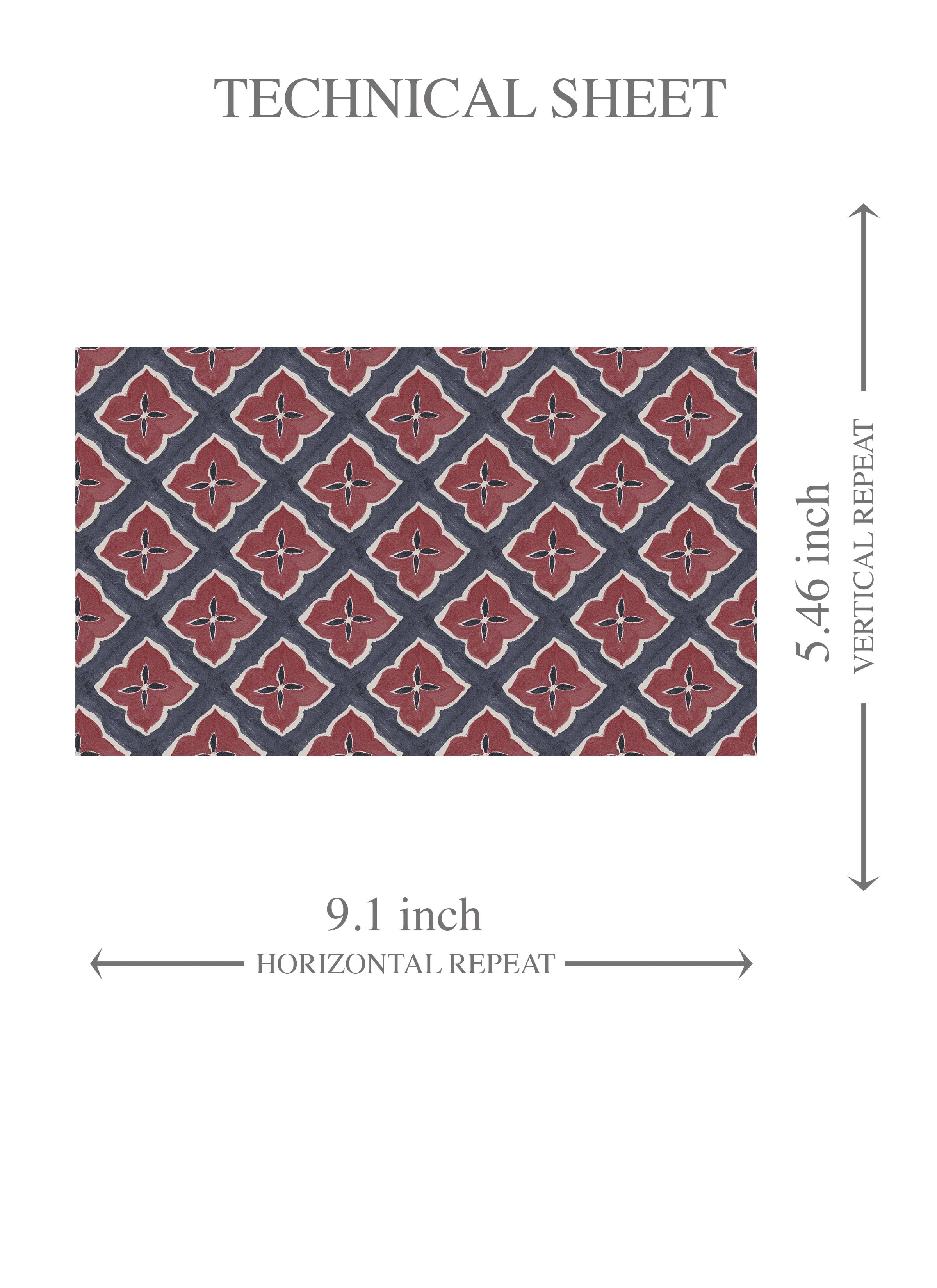 Small Floral Geometric Lattice Kids Room Wallpaper (Navy Blue/ Red)