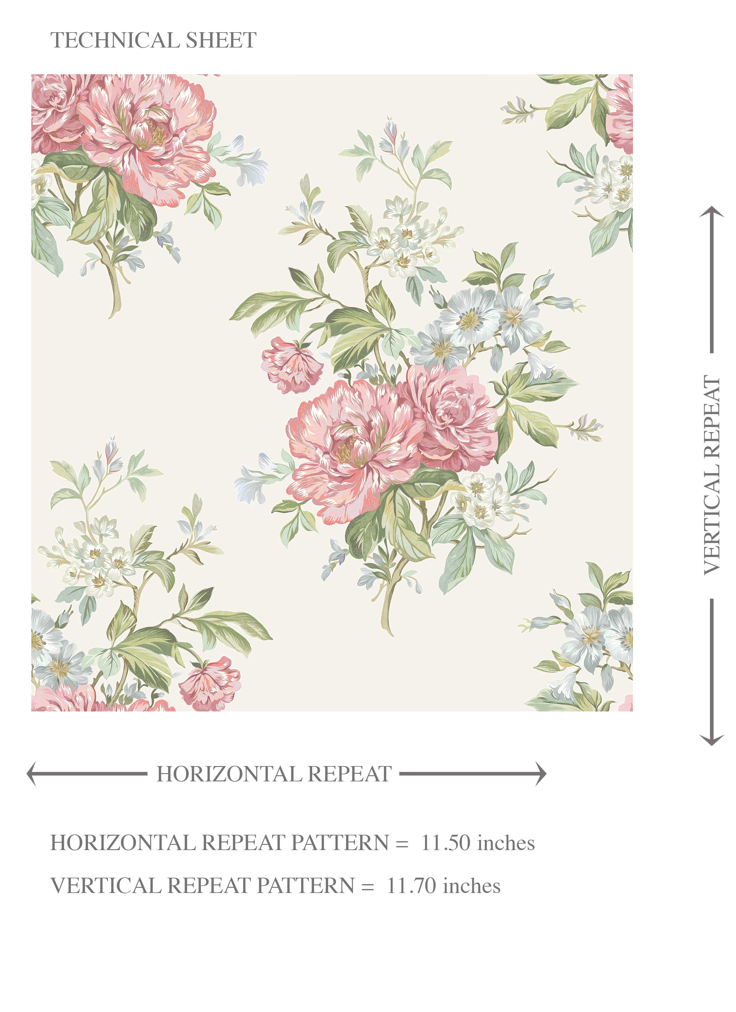 Floral Block Print Kids Room Wallpaper Sample (Cream/ Soft Pink/ Green/ Duck Egg Blue)