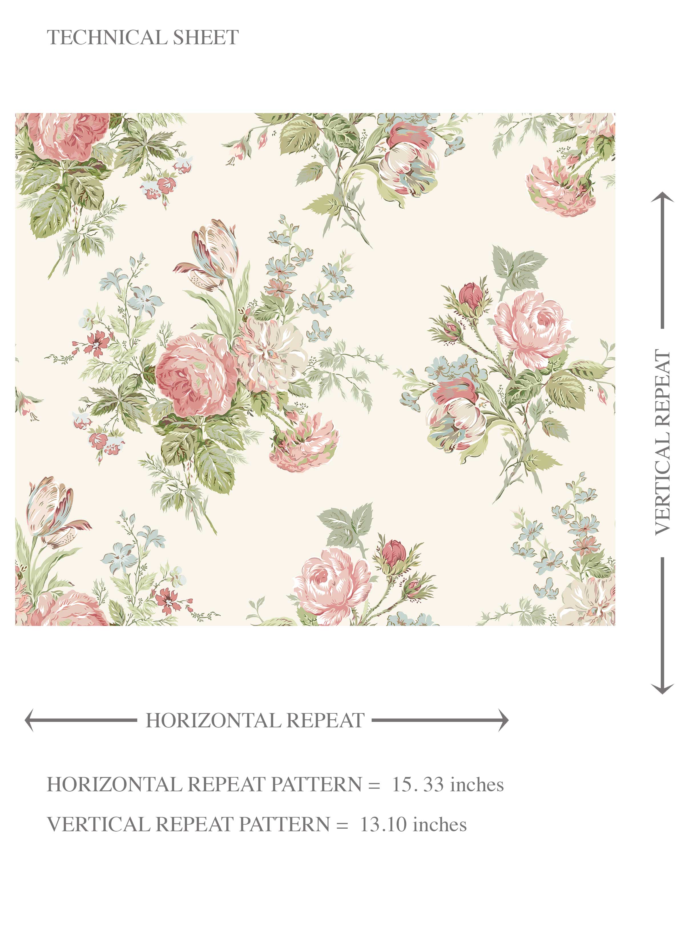 Patterned Floral Block Print Kids Room Wallpaper Sample (Cream/ Soft Pink/ Green/ Blue)