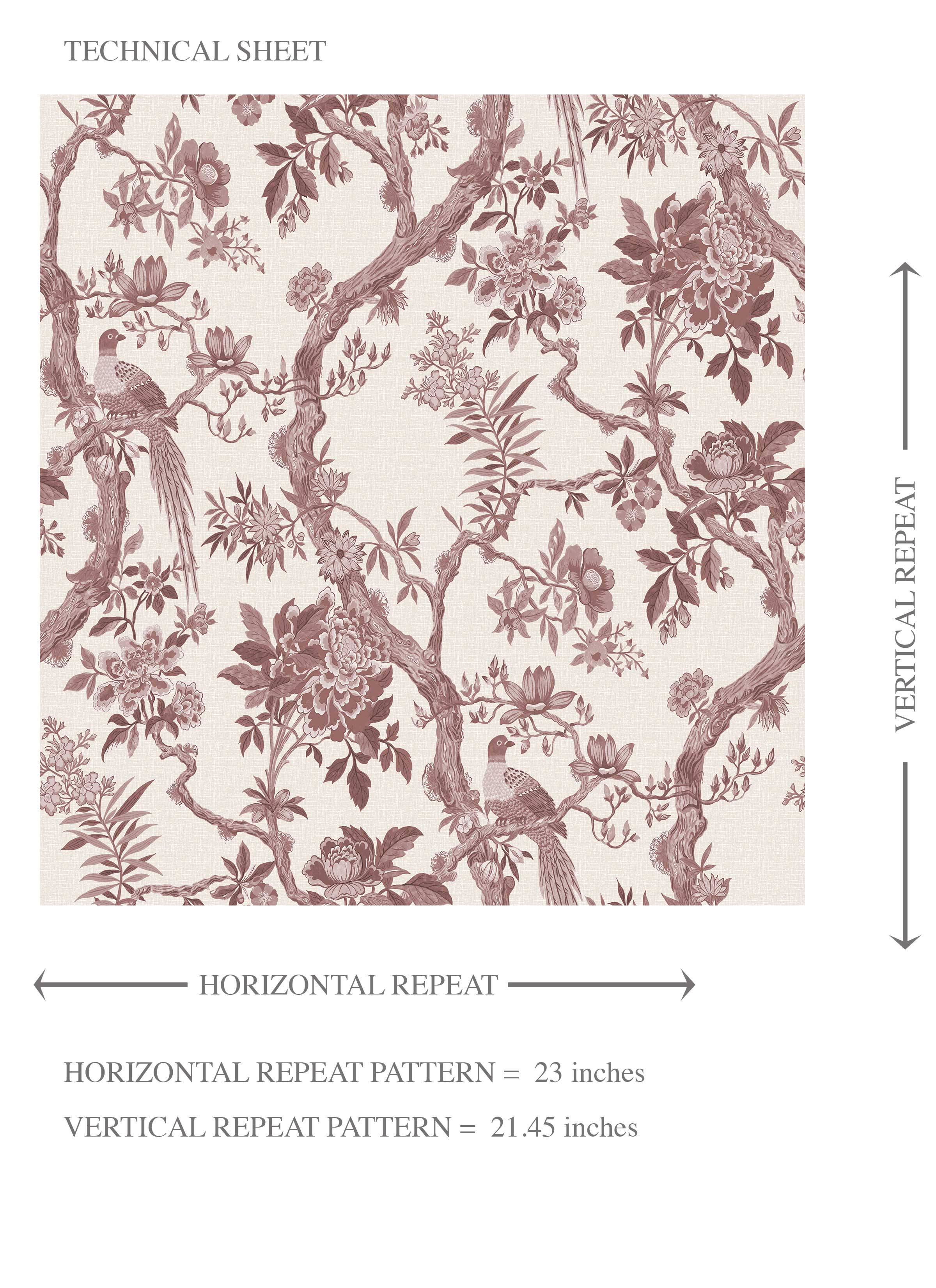 Floral Toile/ Bird Print Chinoiserie Kids Room Wallpaper Sample (Brick Red/ Burgundy)