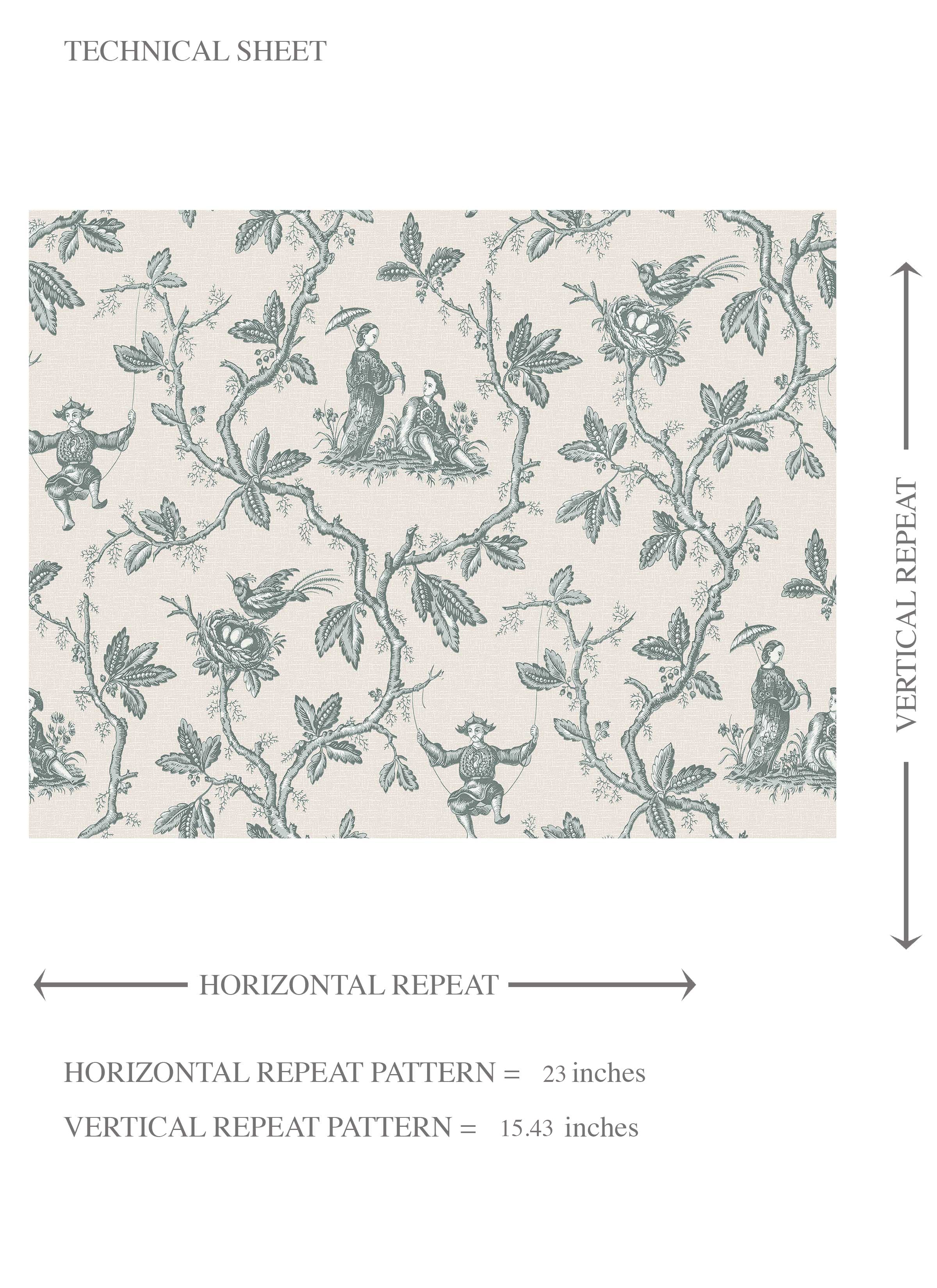 Floral Toile de Jouy Kids Room Wallpaper Sample (Blue-Gray/ Off-White)