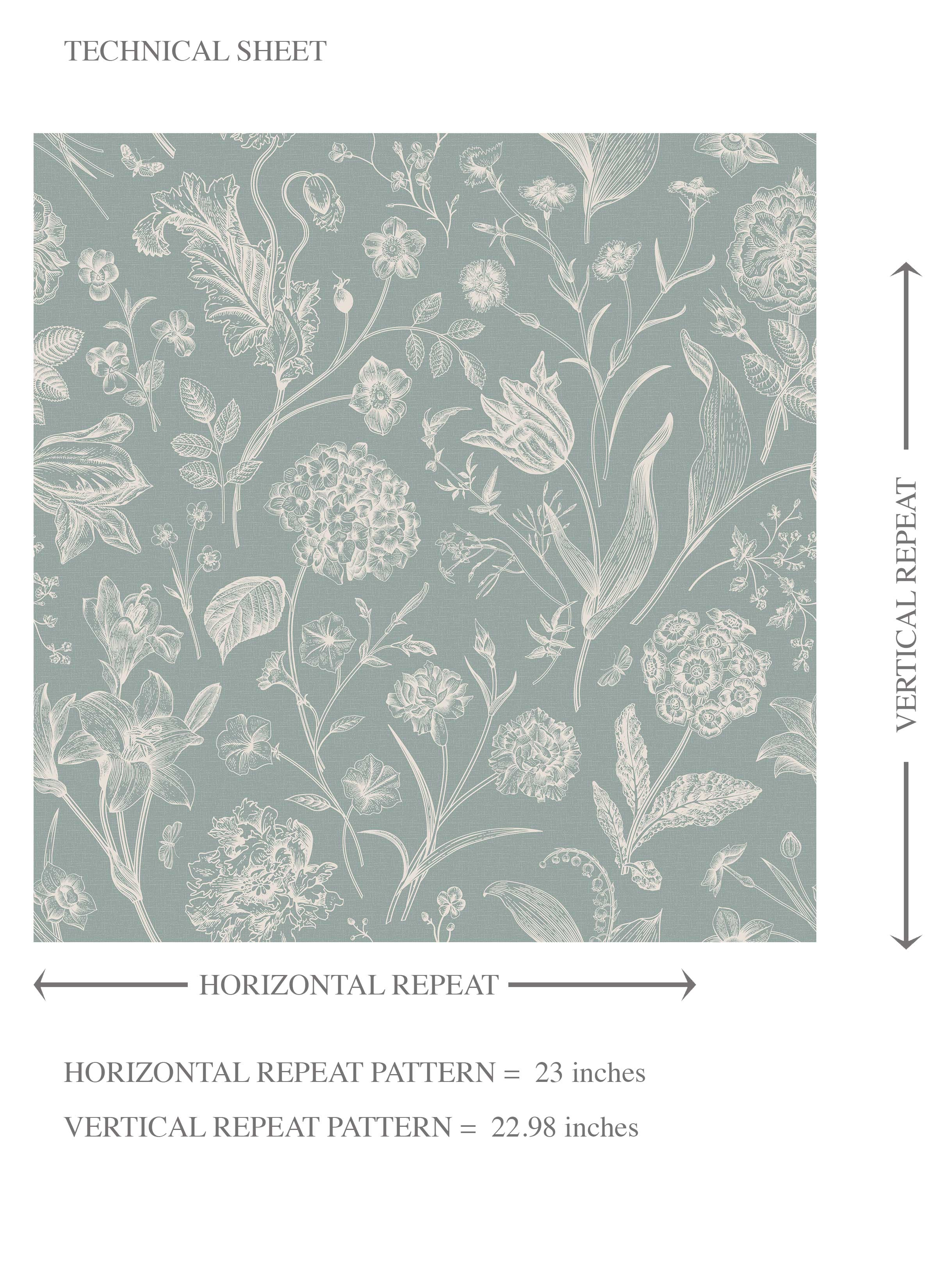 Floral/ Botanical Kids Room Wallpaper (Cadet Blue/ Mint Gray/ Cream)