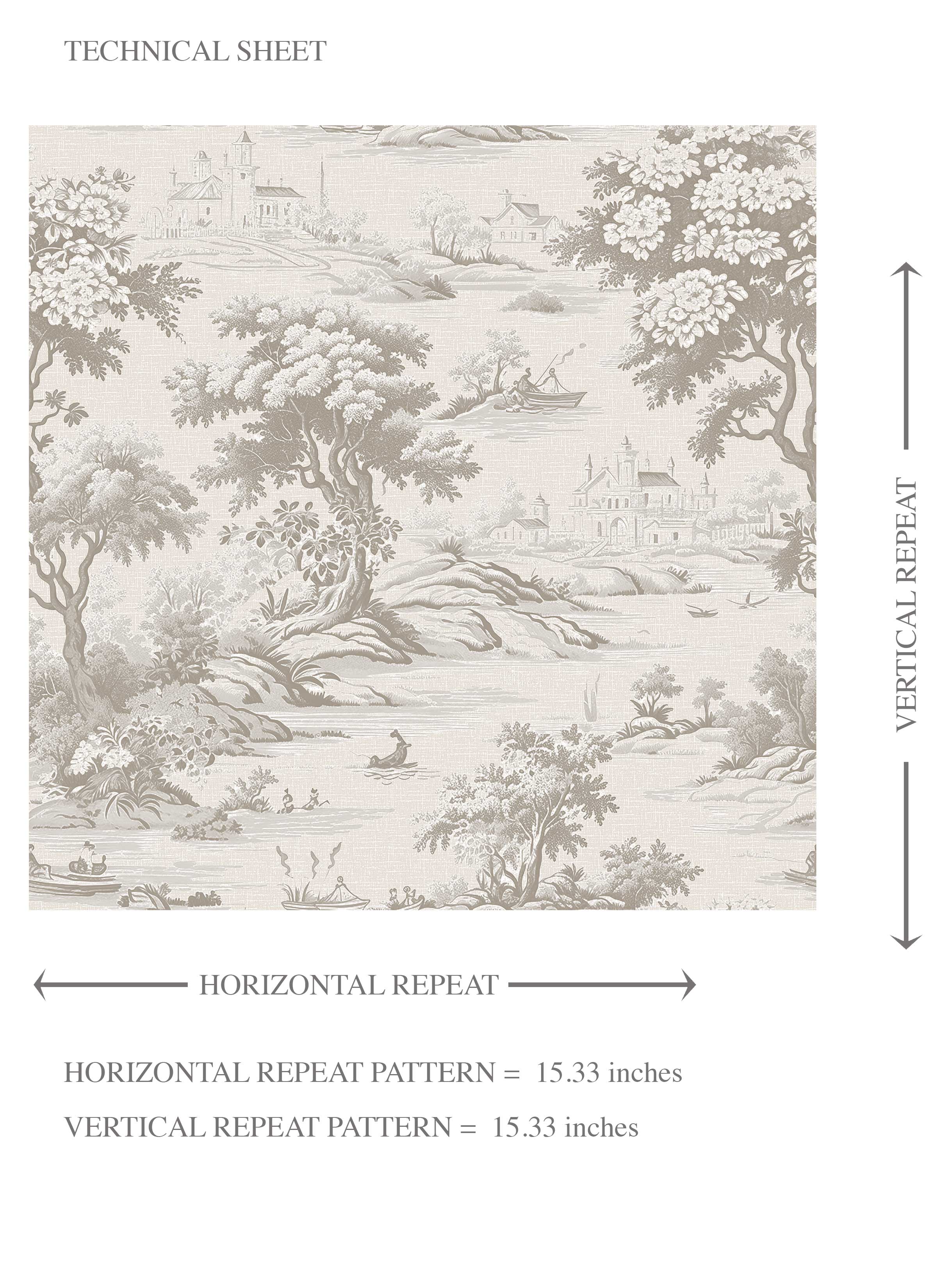 Floral Toile de Jouy Nature Print Kids Room Wallpaper Sample (Greige/ Taupe/ Warm Gray)