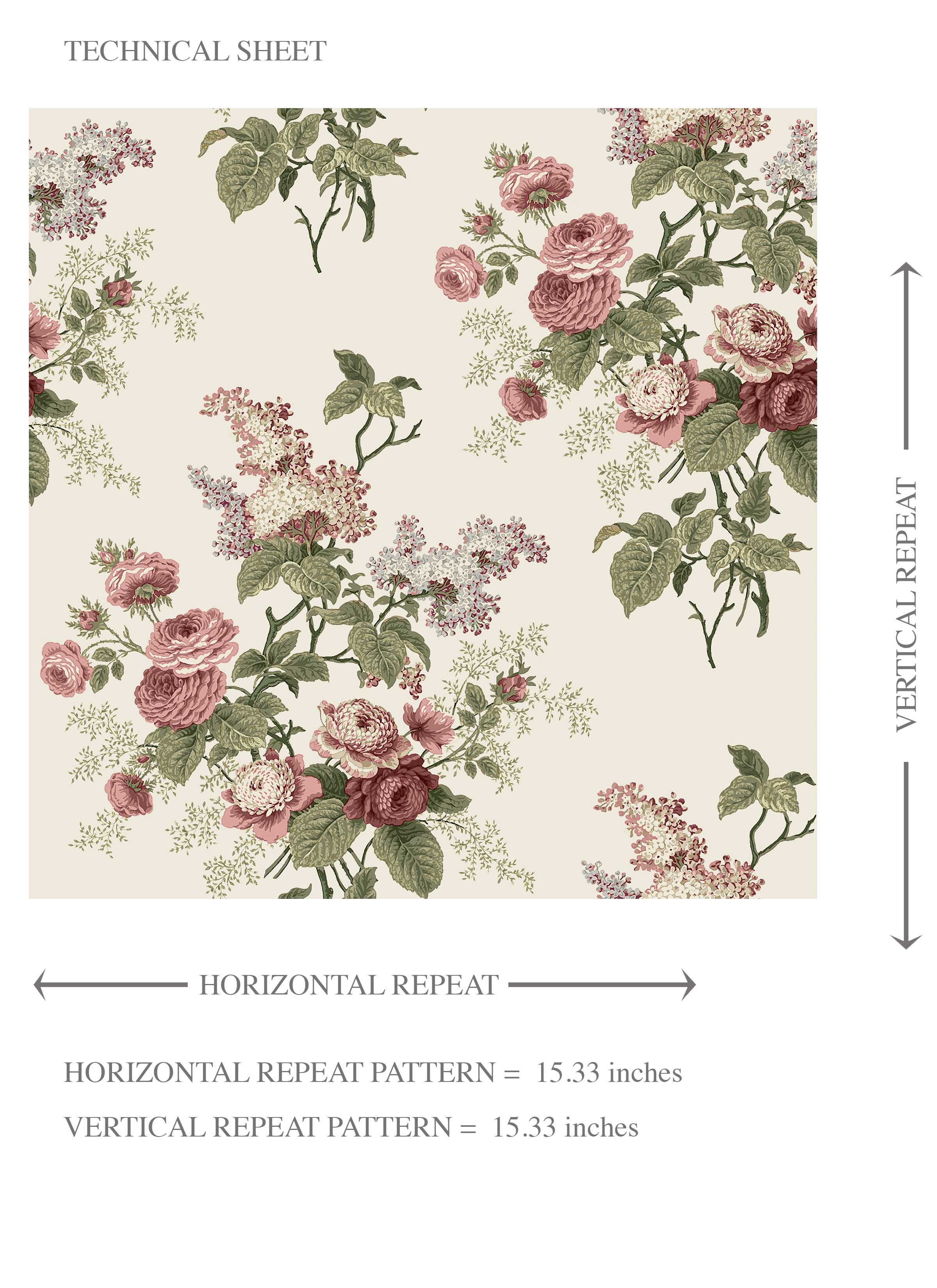 English Floral Print Kids Room Wallpaper Sample (Cream/ Pink/ Green/ Mauve)