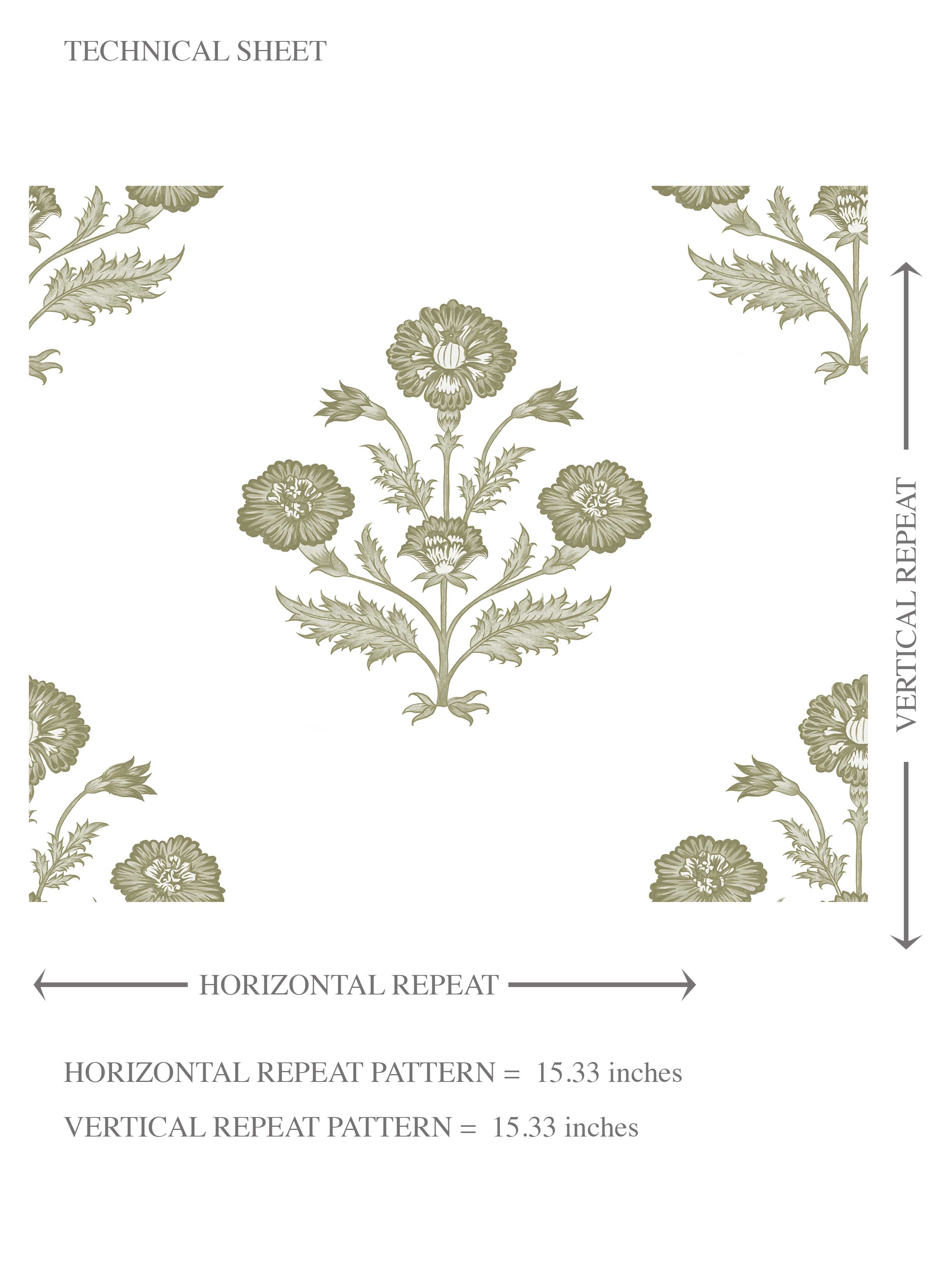 Floral Block Print Kids Room Wallpaper Sample (Olive Green/ White)