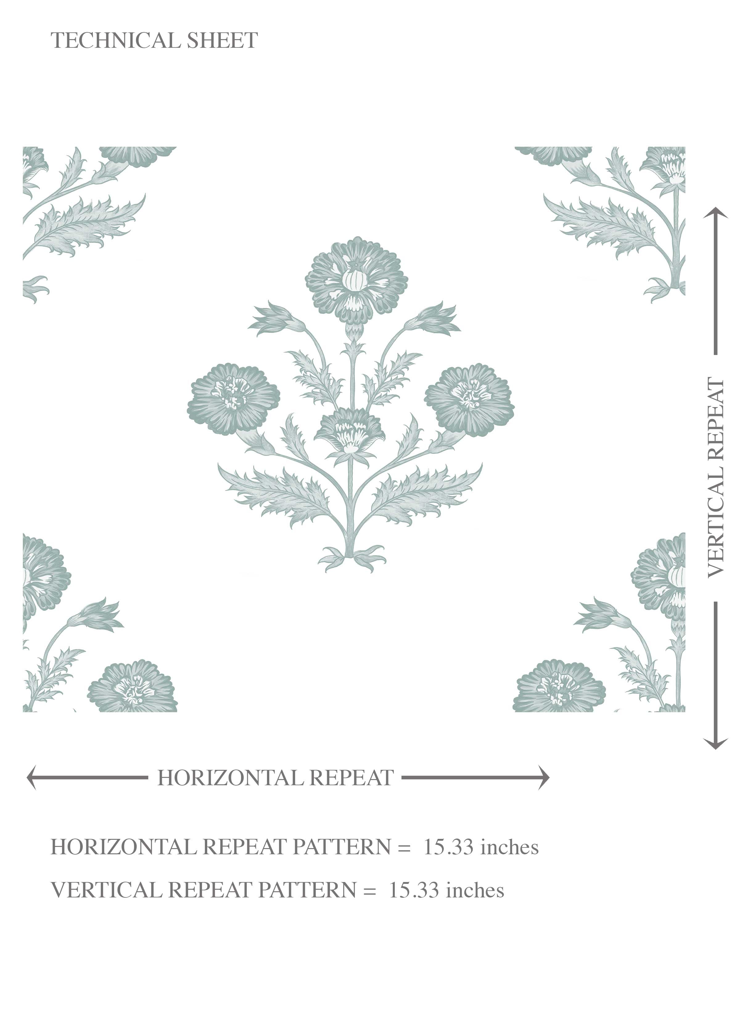 Floral Block Print Kids Room Wallpaper (Duck Egg Blue/ White)