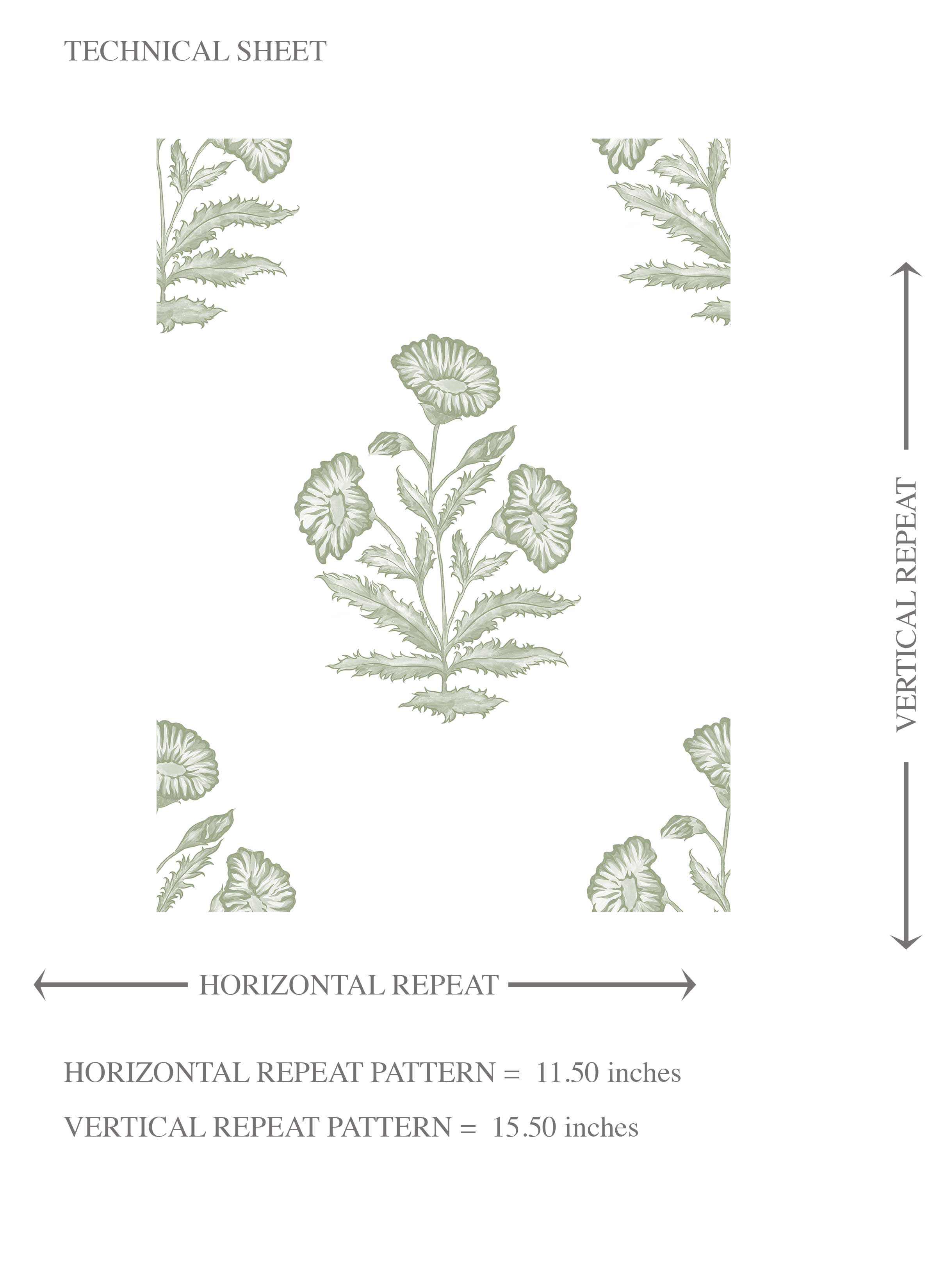Floral Block Print Kids Room Wallpaper Sample (Green/ White)