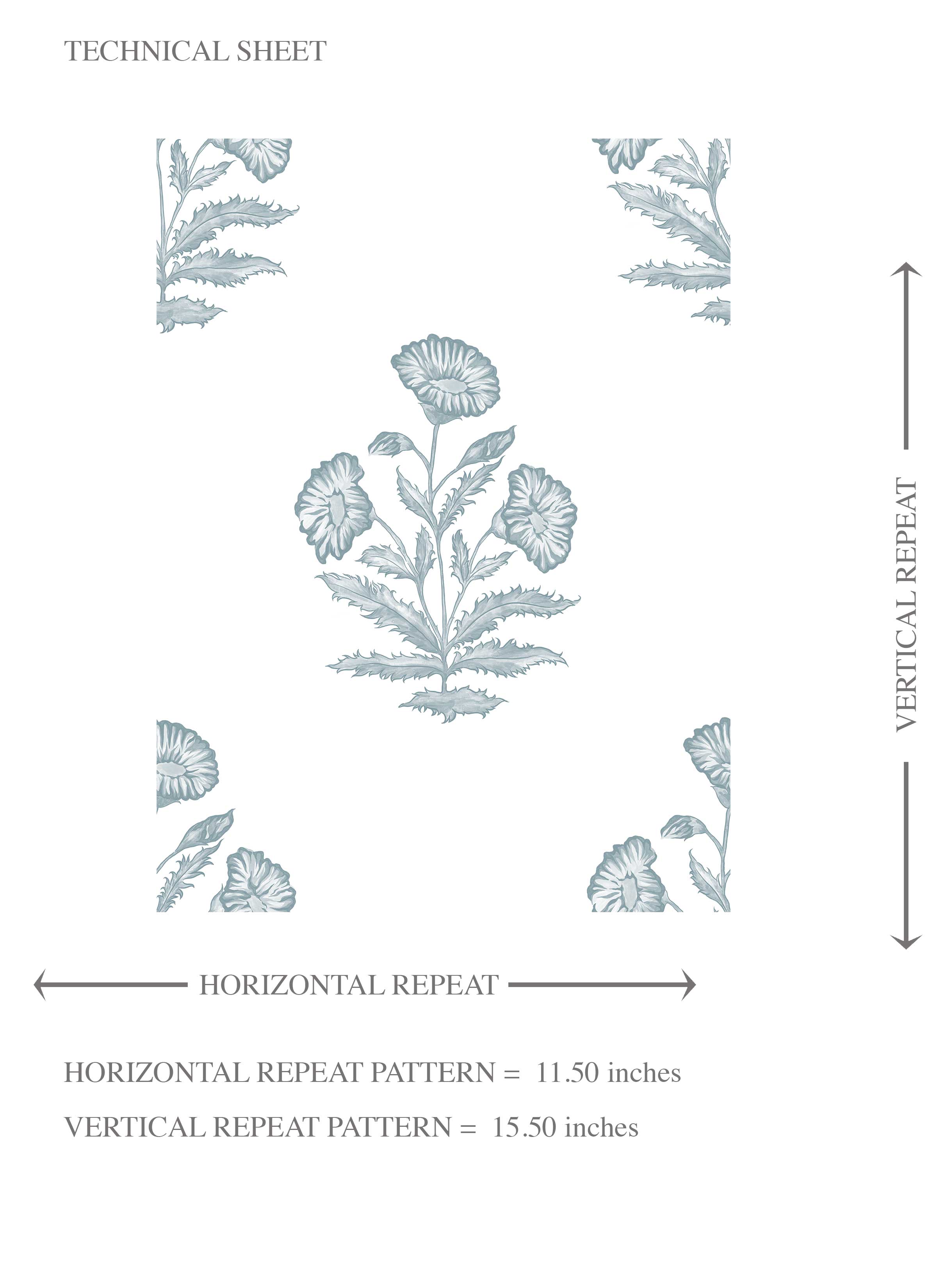 Floral Block Print Kids Room Wallpaper Sample (Sage Blue/ White)