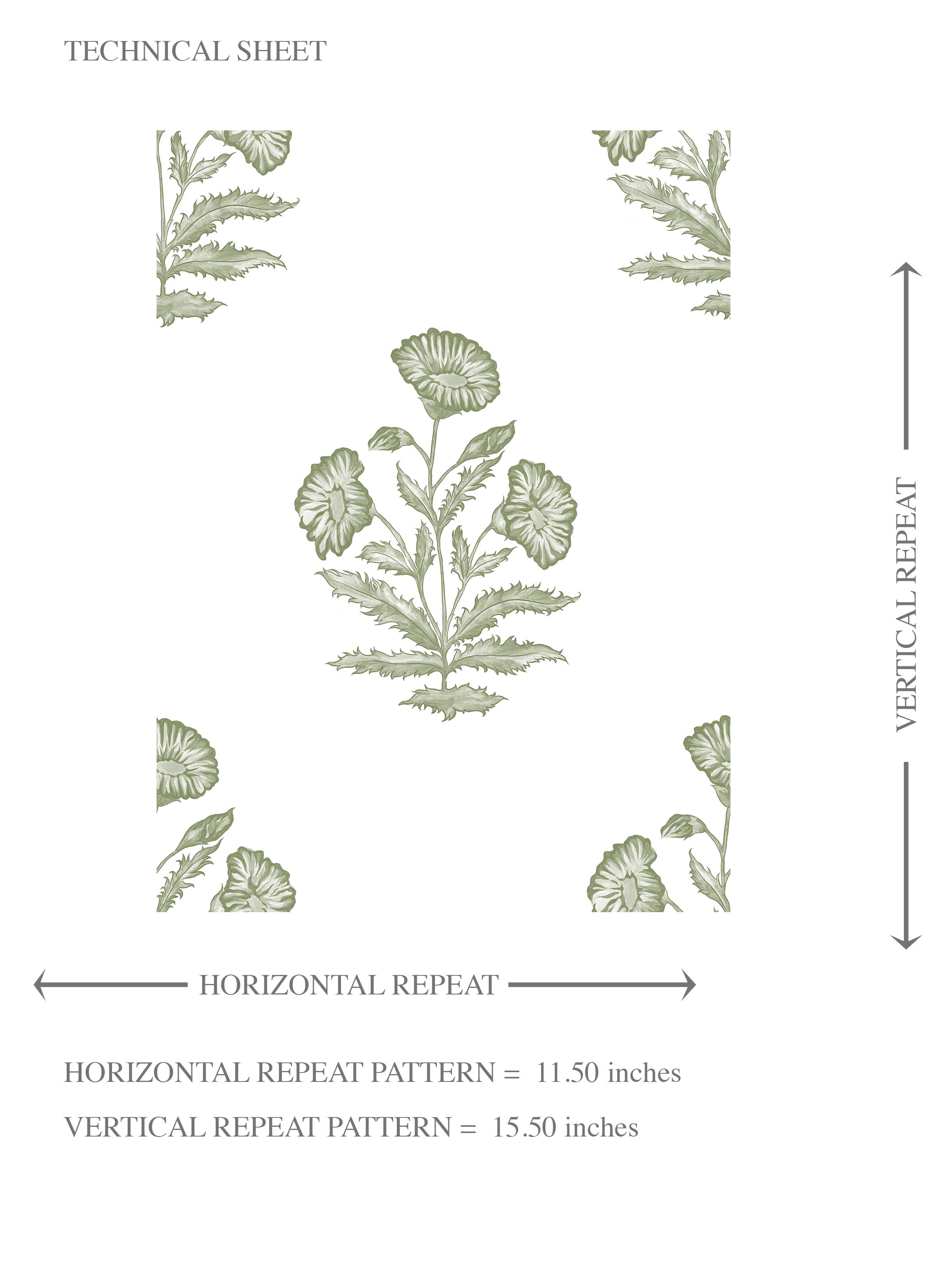 Floral Block Print Kids Room Wallpaper Sample (Olive Green/ White)