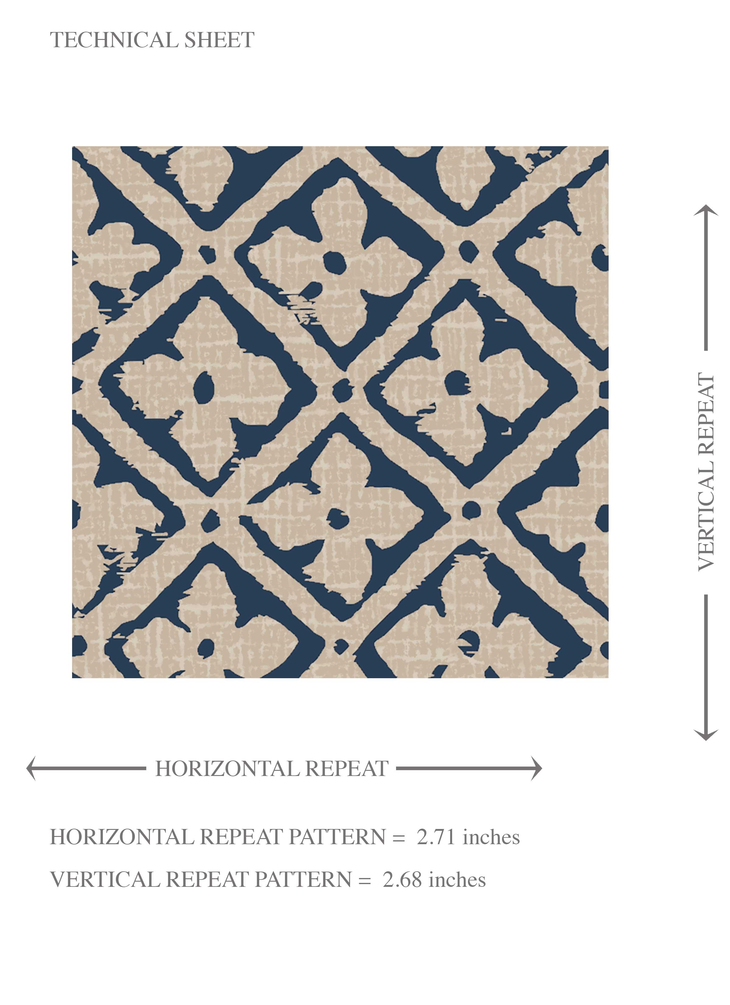 Small Floral Lattice/ Geometric Micro-Print Kids Room Wallpaper (Navy Blue/ Beige)