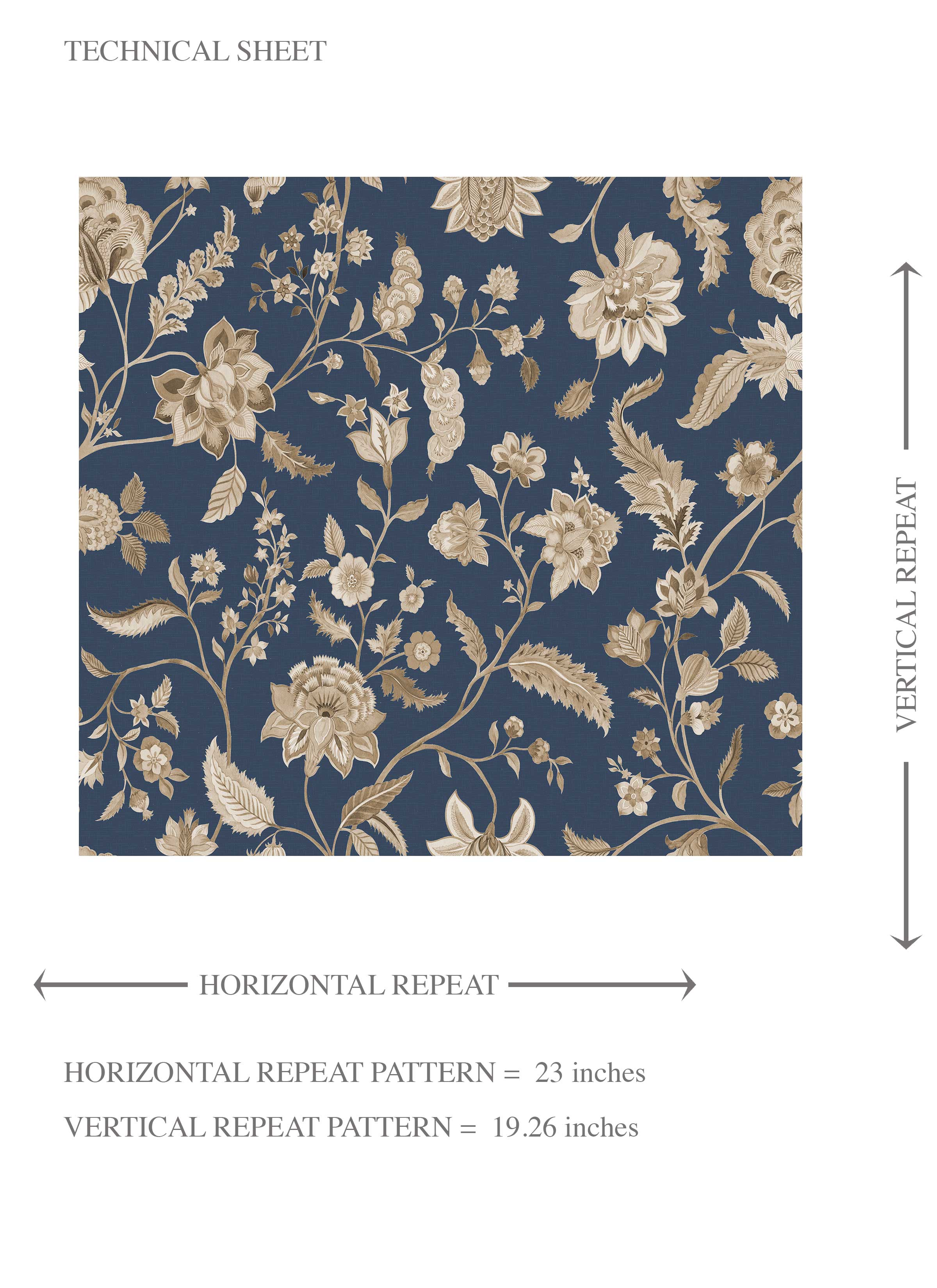 Floral/ Botanical Patterned Kids Room Wallpaper Sample (Navy Blue/ Beige)