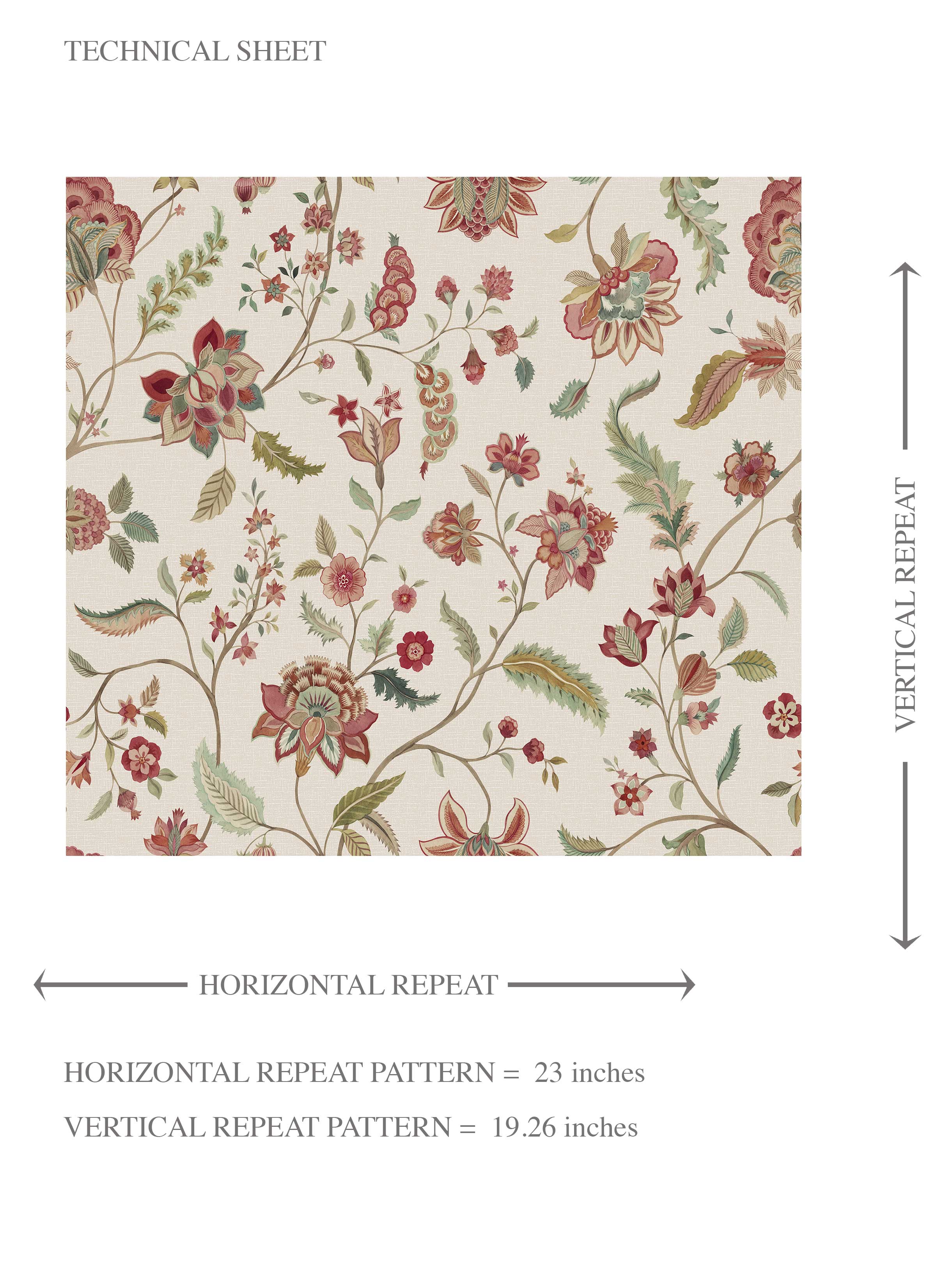 Floral/ Botanical Patterned Kids Room Wallpaper Sample (Red/ Green/ Soft Taupe)