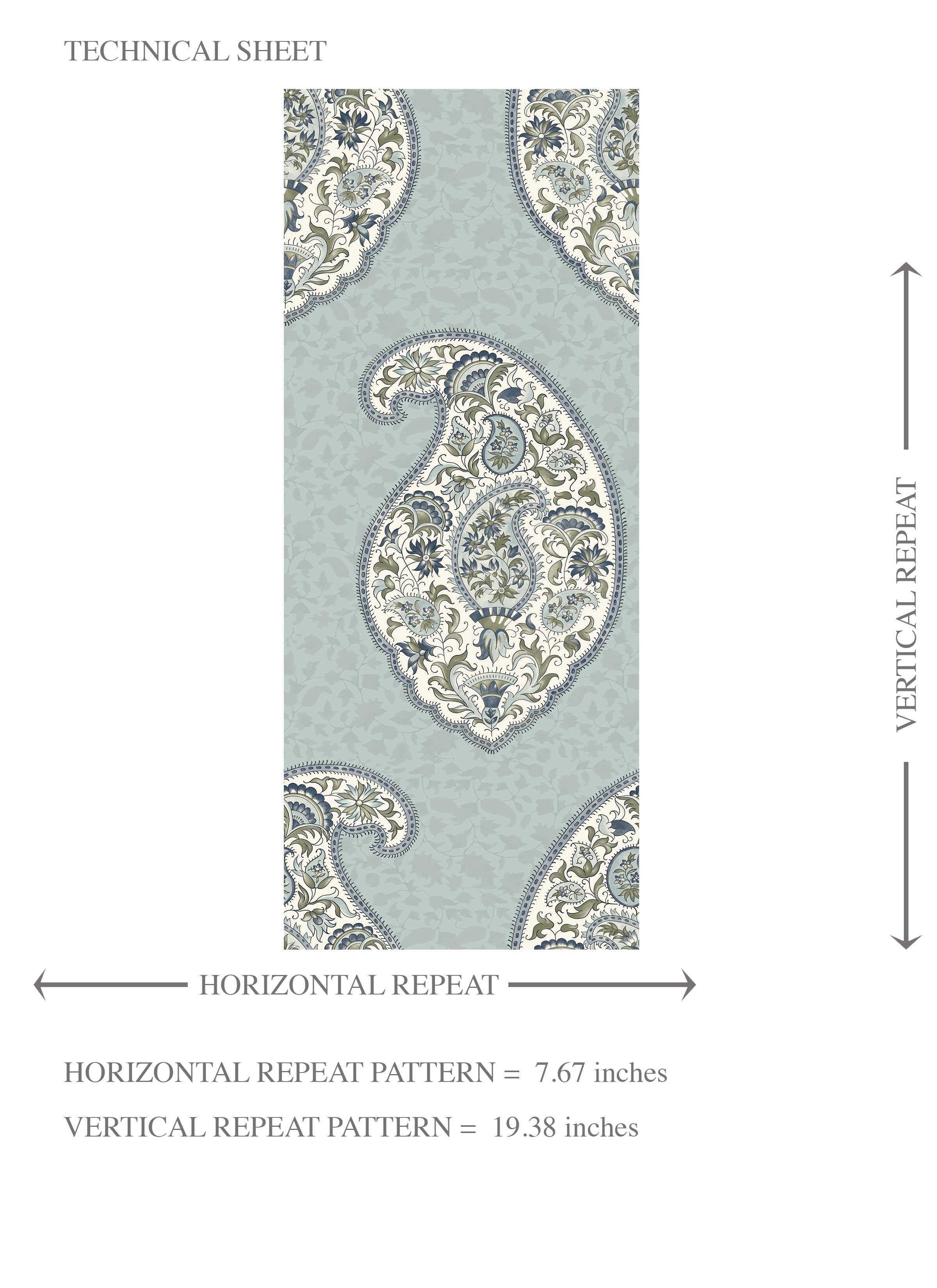 Paisley Floral Print Kids Room Wallpaper Sample (Blue/ Green/ Gray)