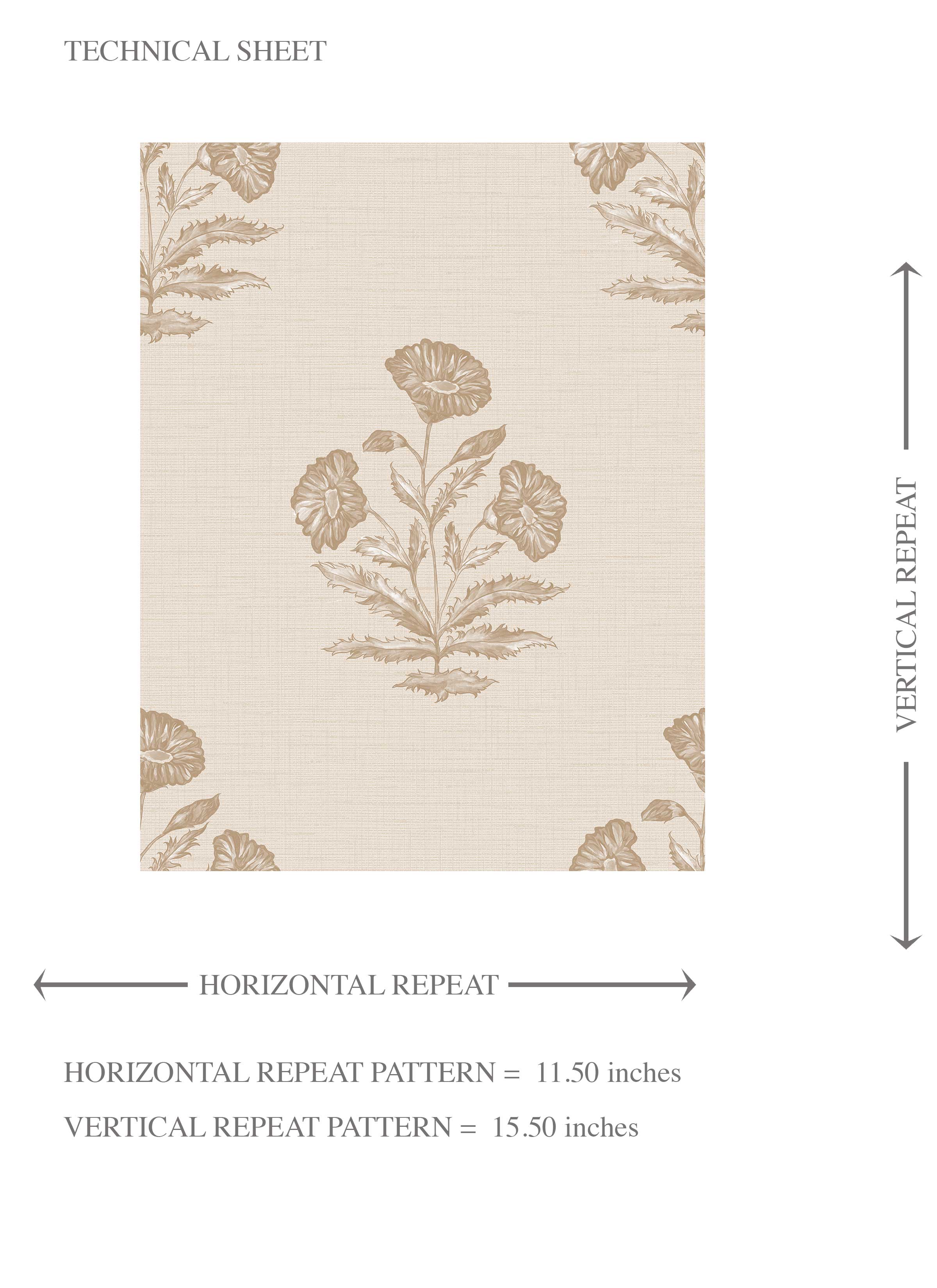 Neutral Floral Block Print Kids Room Wallpaper Sample (Light Brown/ Beige/ Taupe)