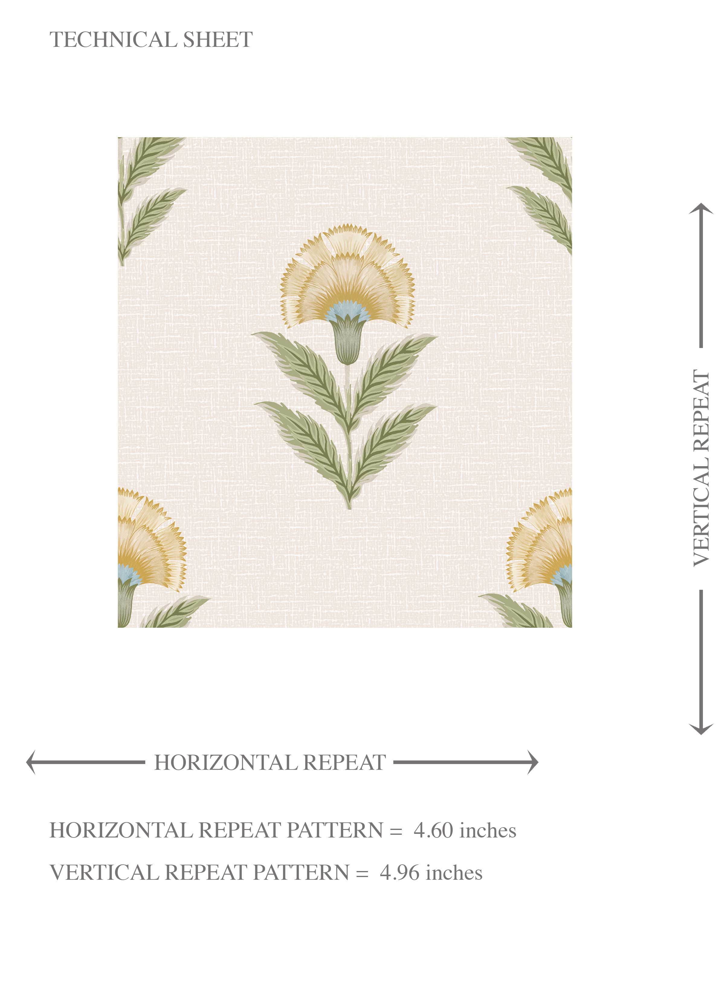 Floral Block Print Kids Room Wallpaper Sample (Pale Yellow/ Green)