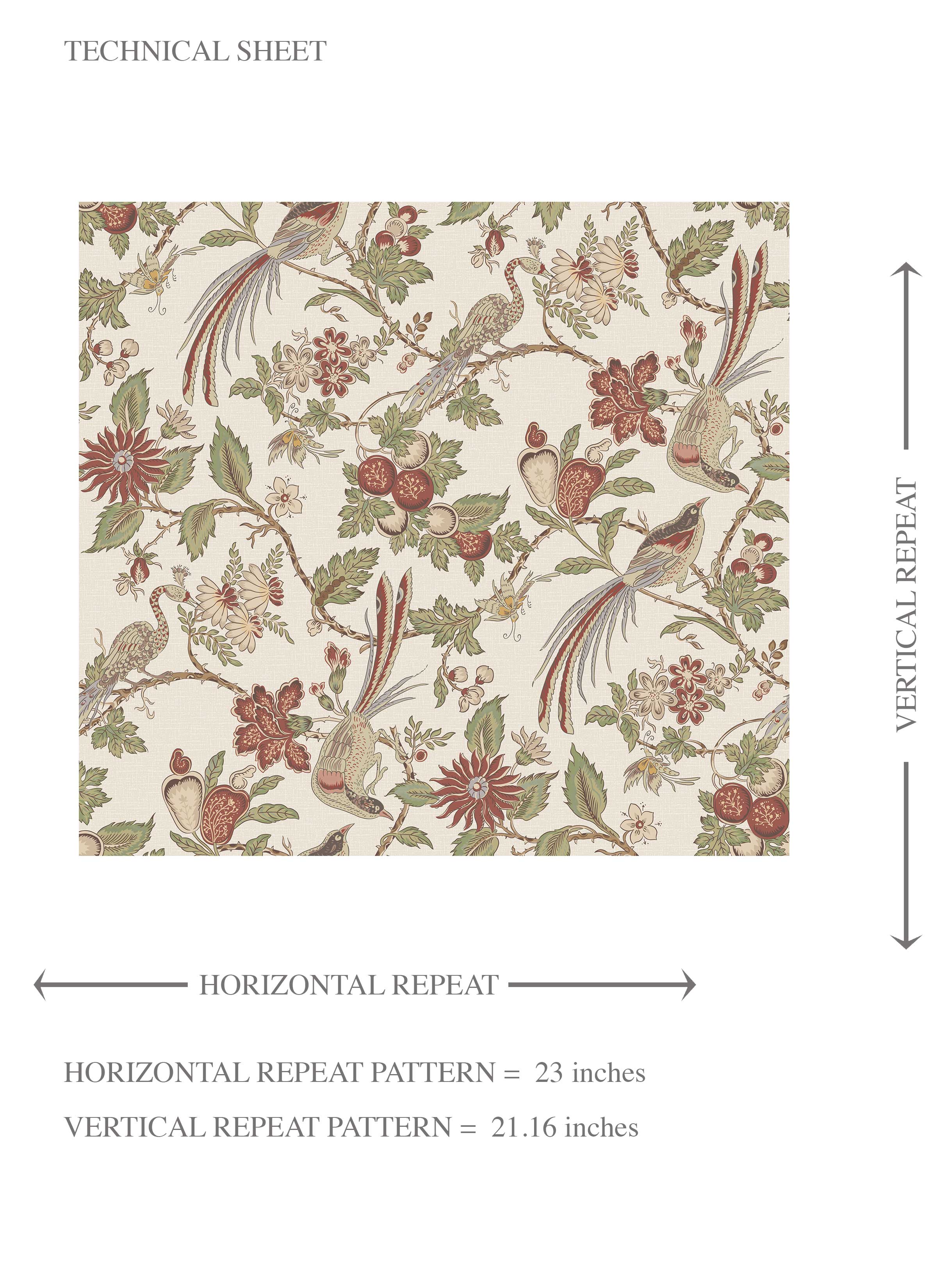 Floral/ Birds Print Kids Room Wallpaper Sample (Red/ Brown/ Green/ Beige)