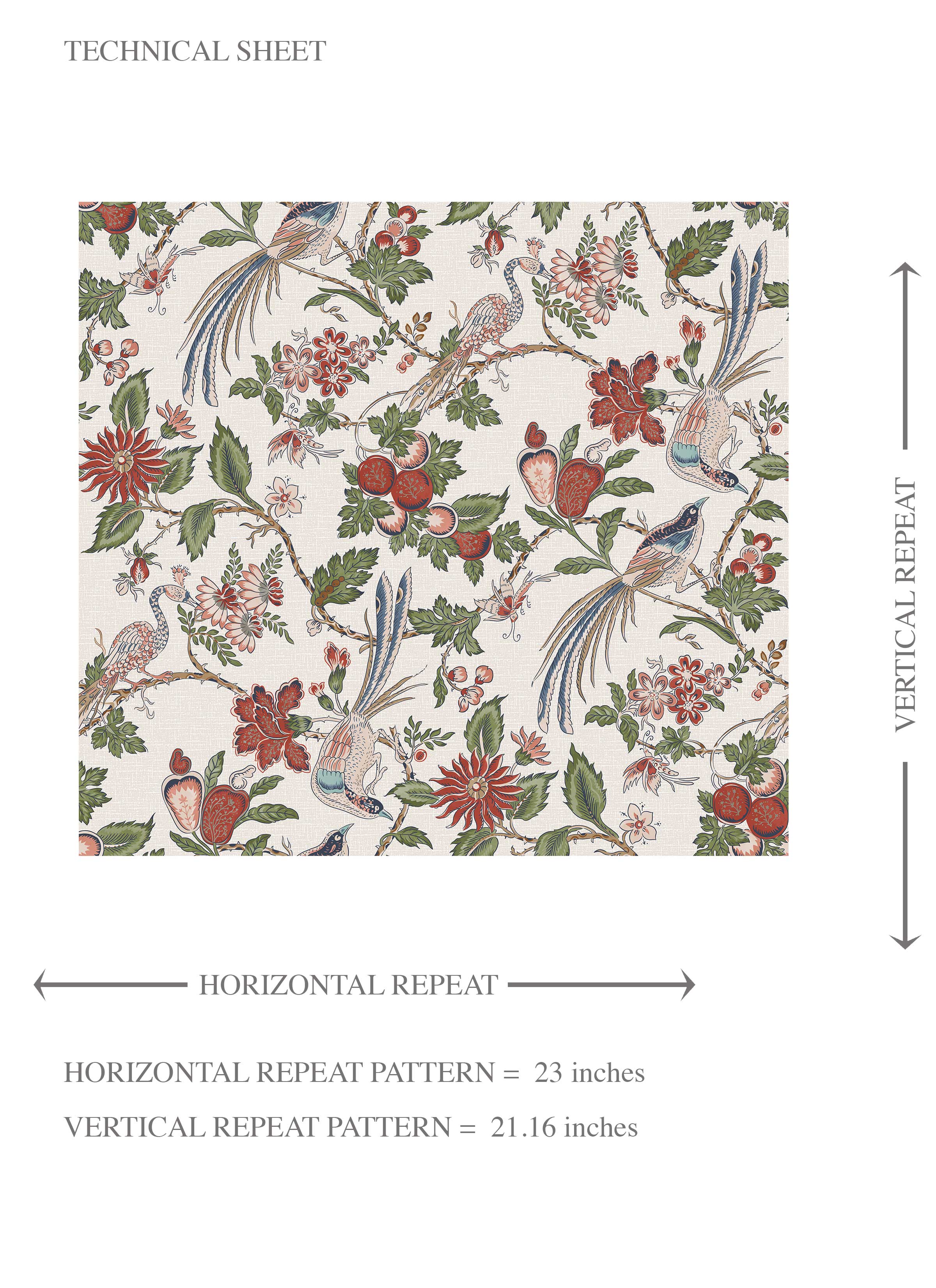 Floral/ Birds Print Kids Room Wallpaper Sample (Deep Red/ Pink/ Green/ Gray/ Blue)