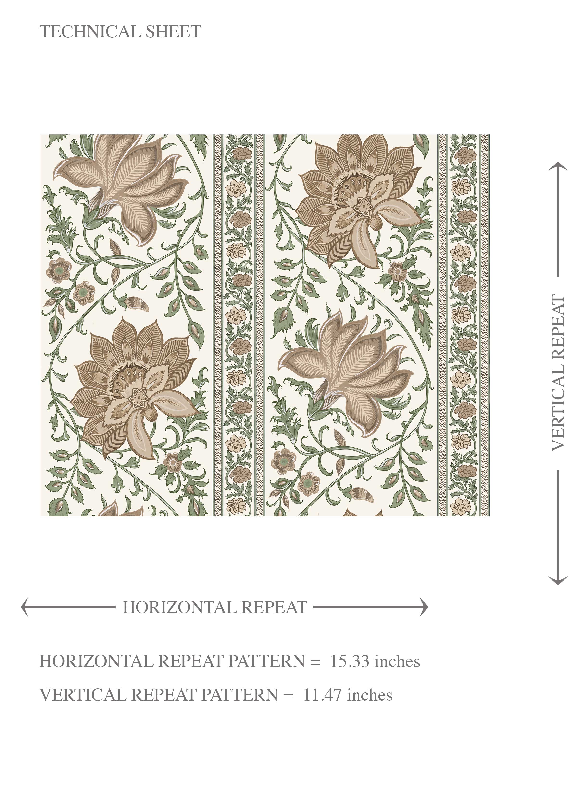 Vintage Floral Striped/ Botanical Kids Room Wallpaper Sample (Brown/ Green)