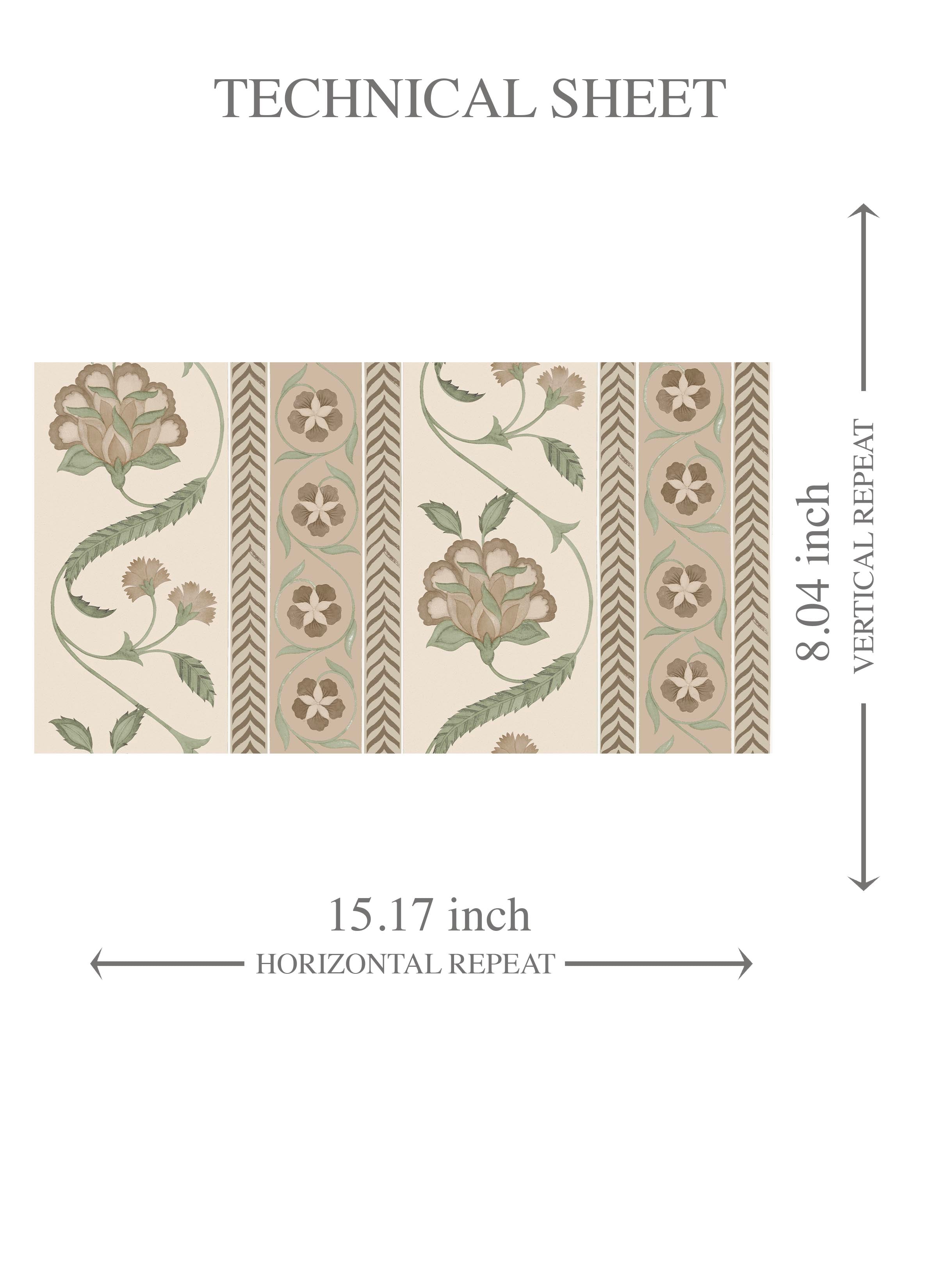 Neutral Floral Botanical Striped Kids Room Wallpaper (Beige/ Brown/ Green)